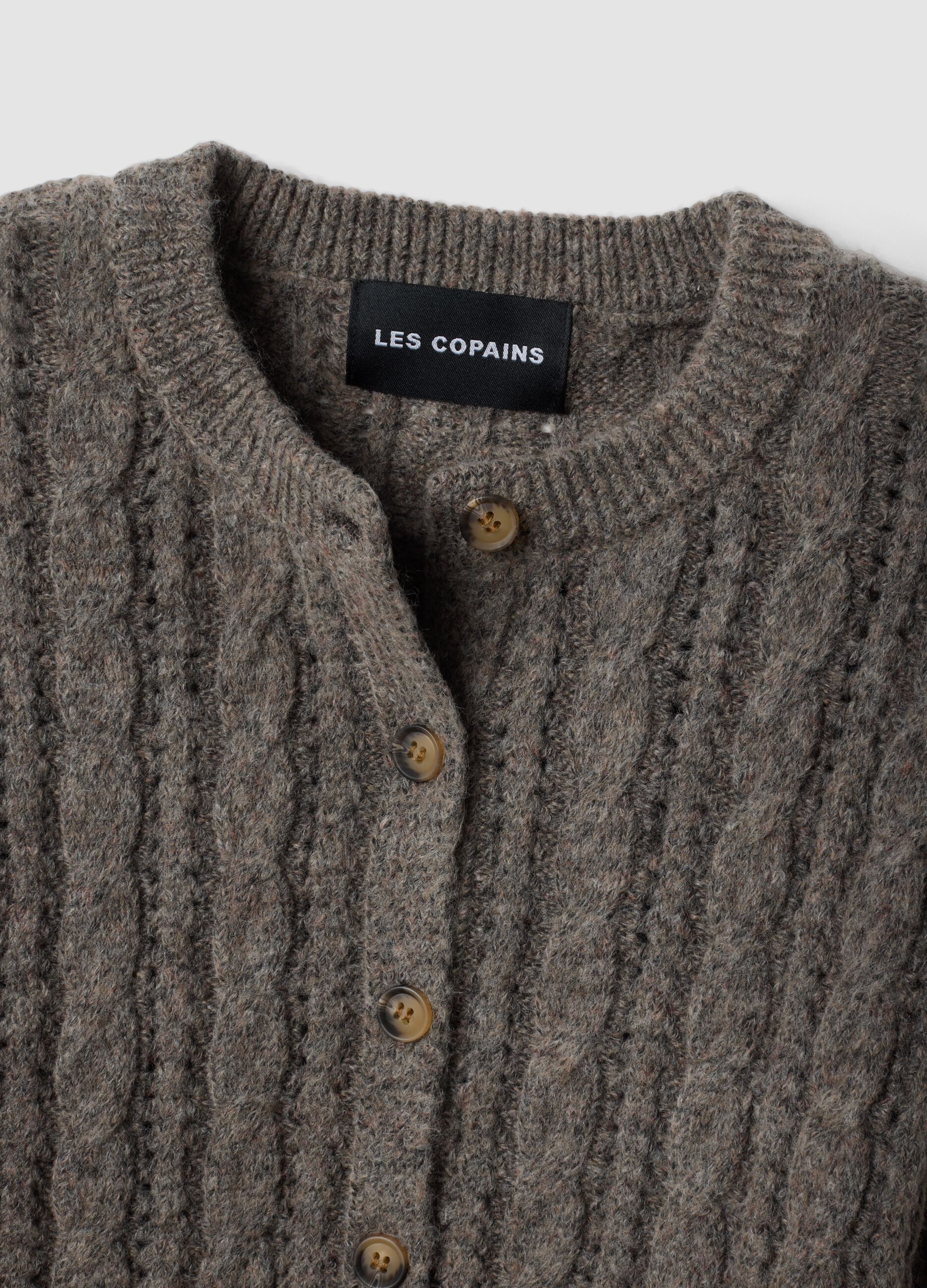 Grey cable-knit wool-blend cardigan