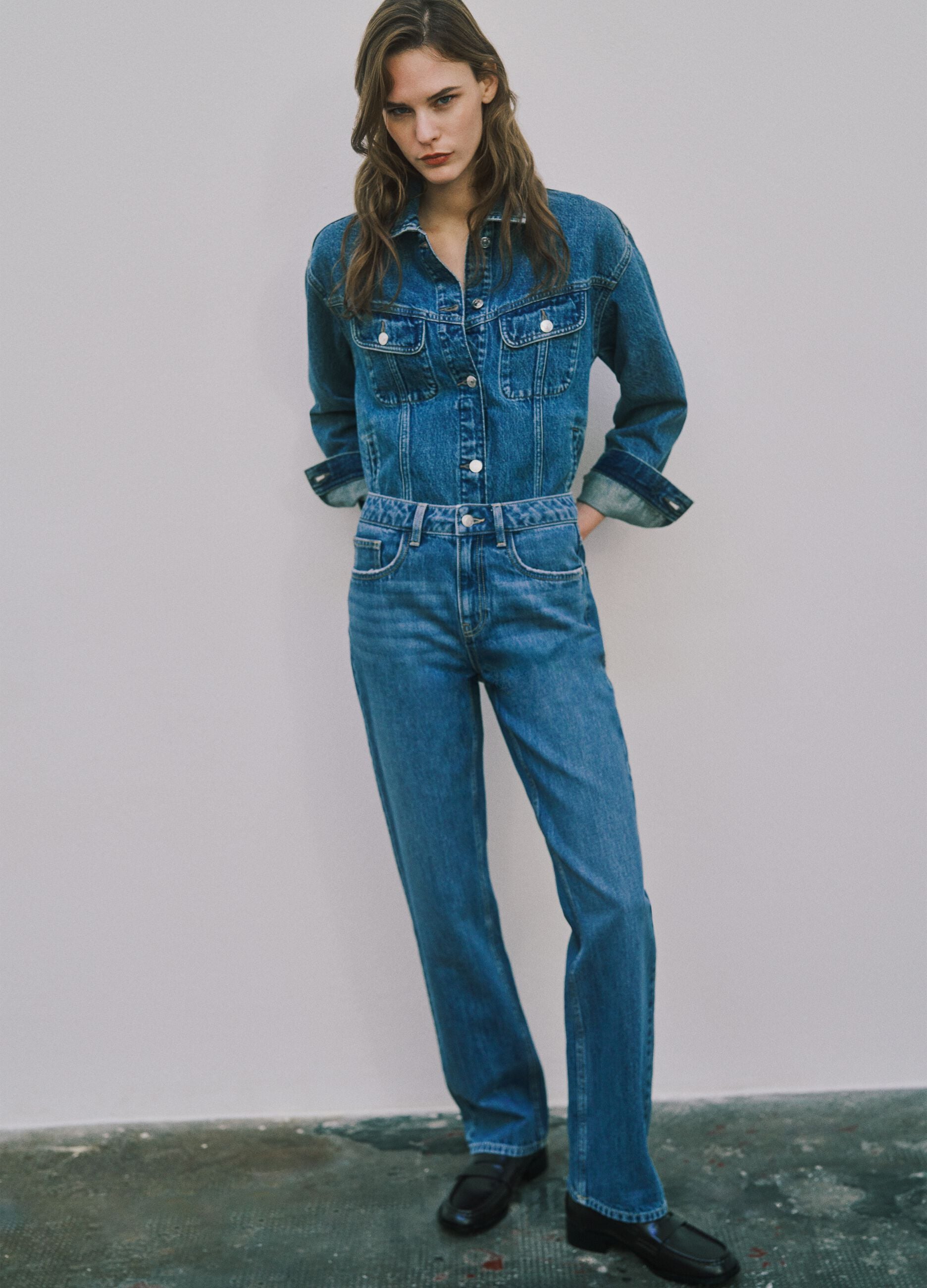 Blue cotton straight fit jeans