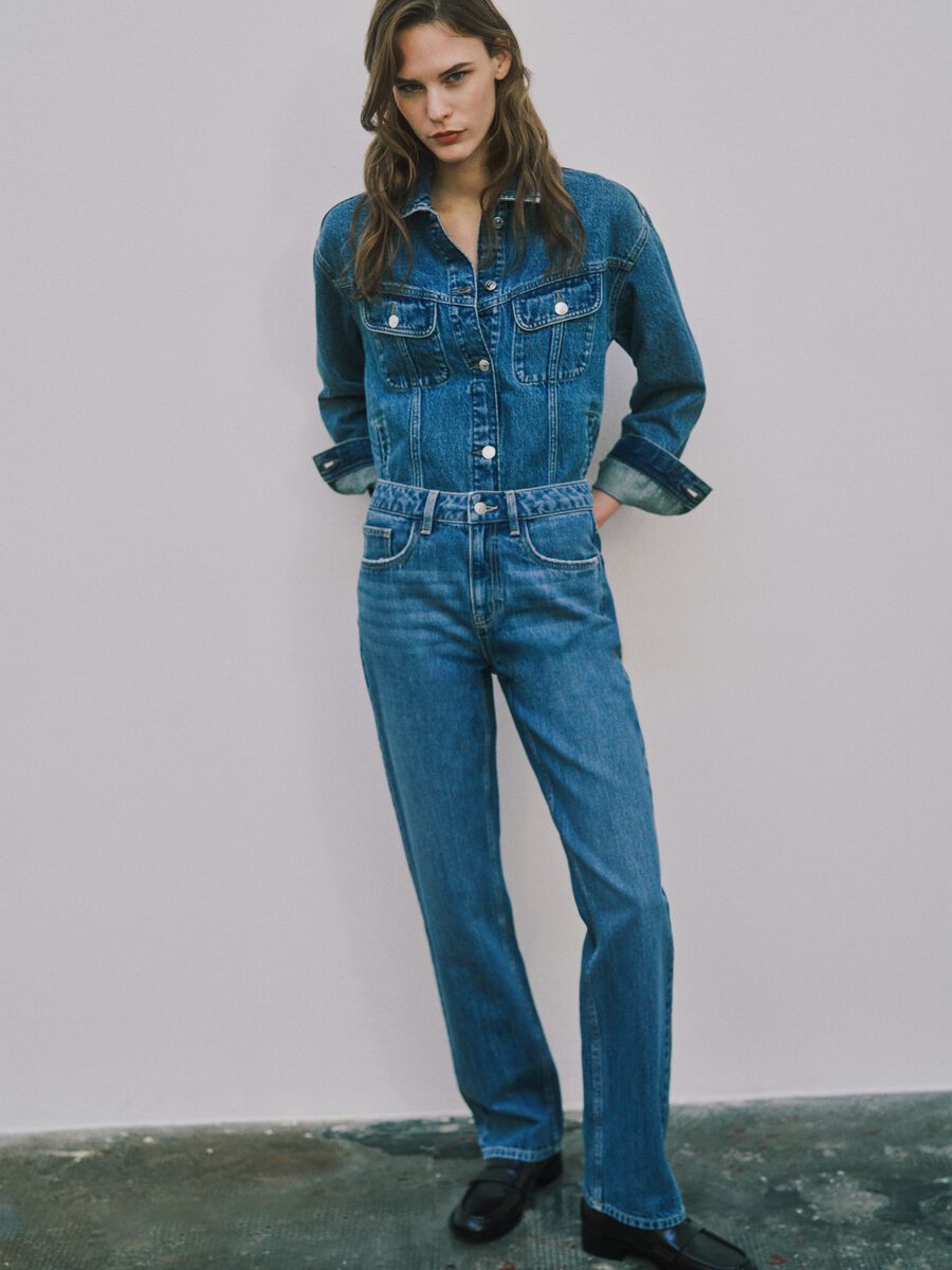 Jeans blu in puro cotone straight fit_0