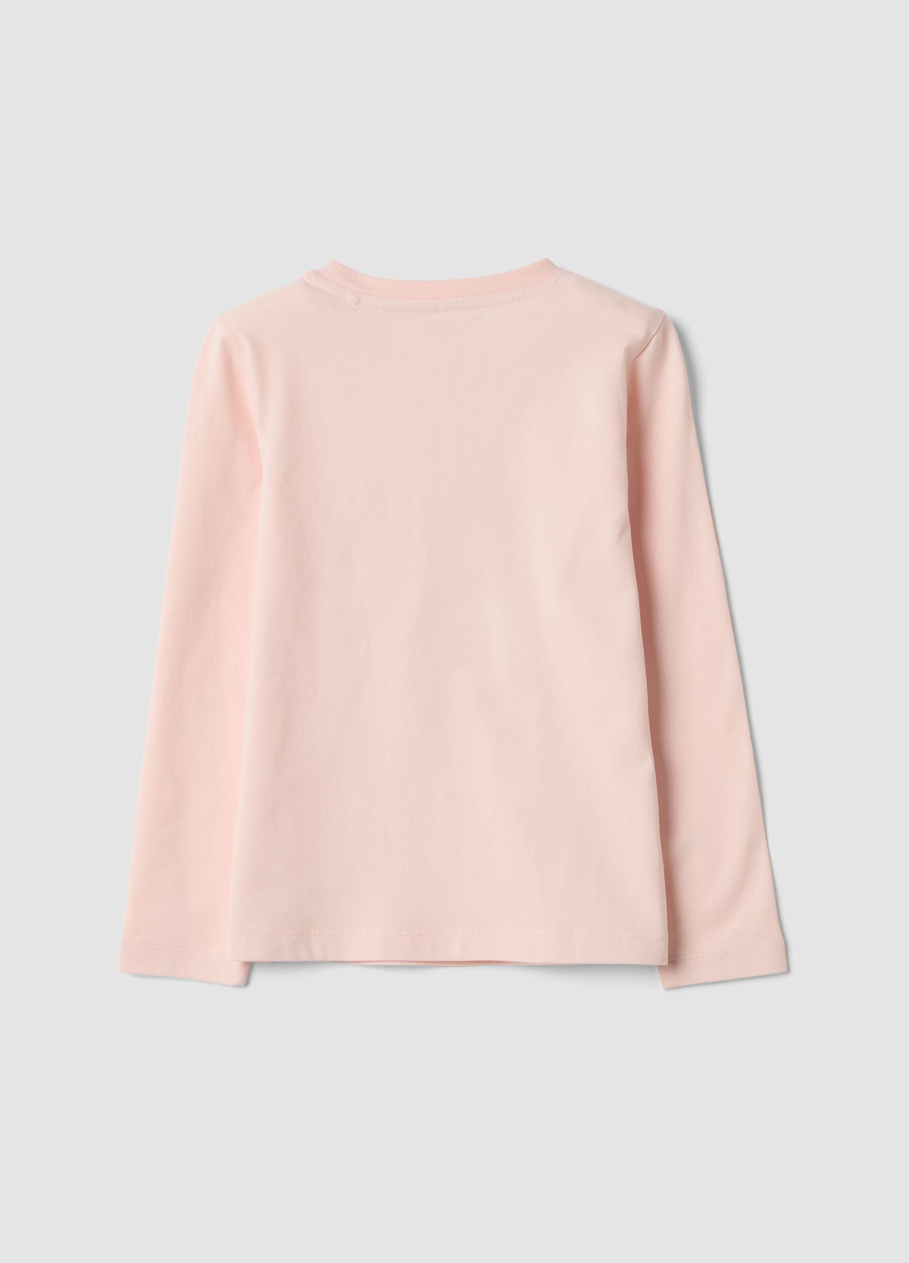 Pink stretch organic cotton crew-neck T-shirt