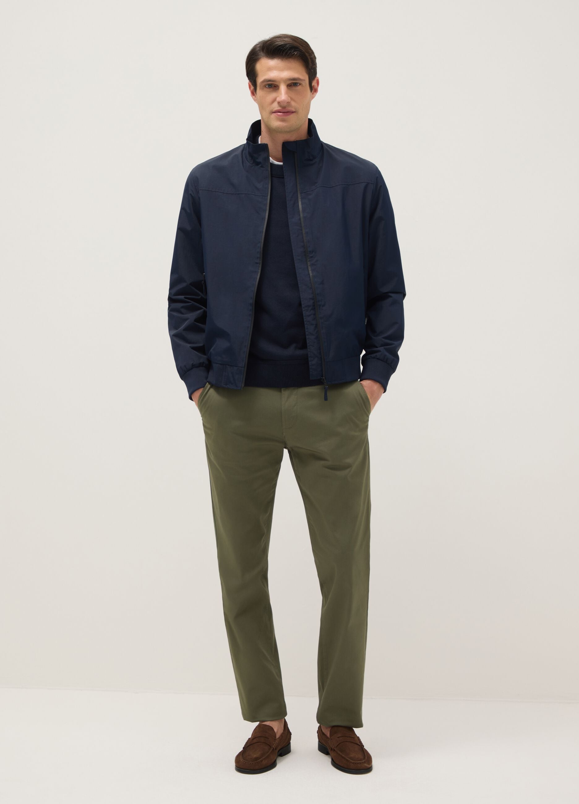 Blue regular fit bomber jacket with zip