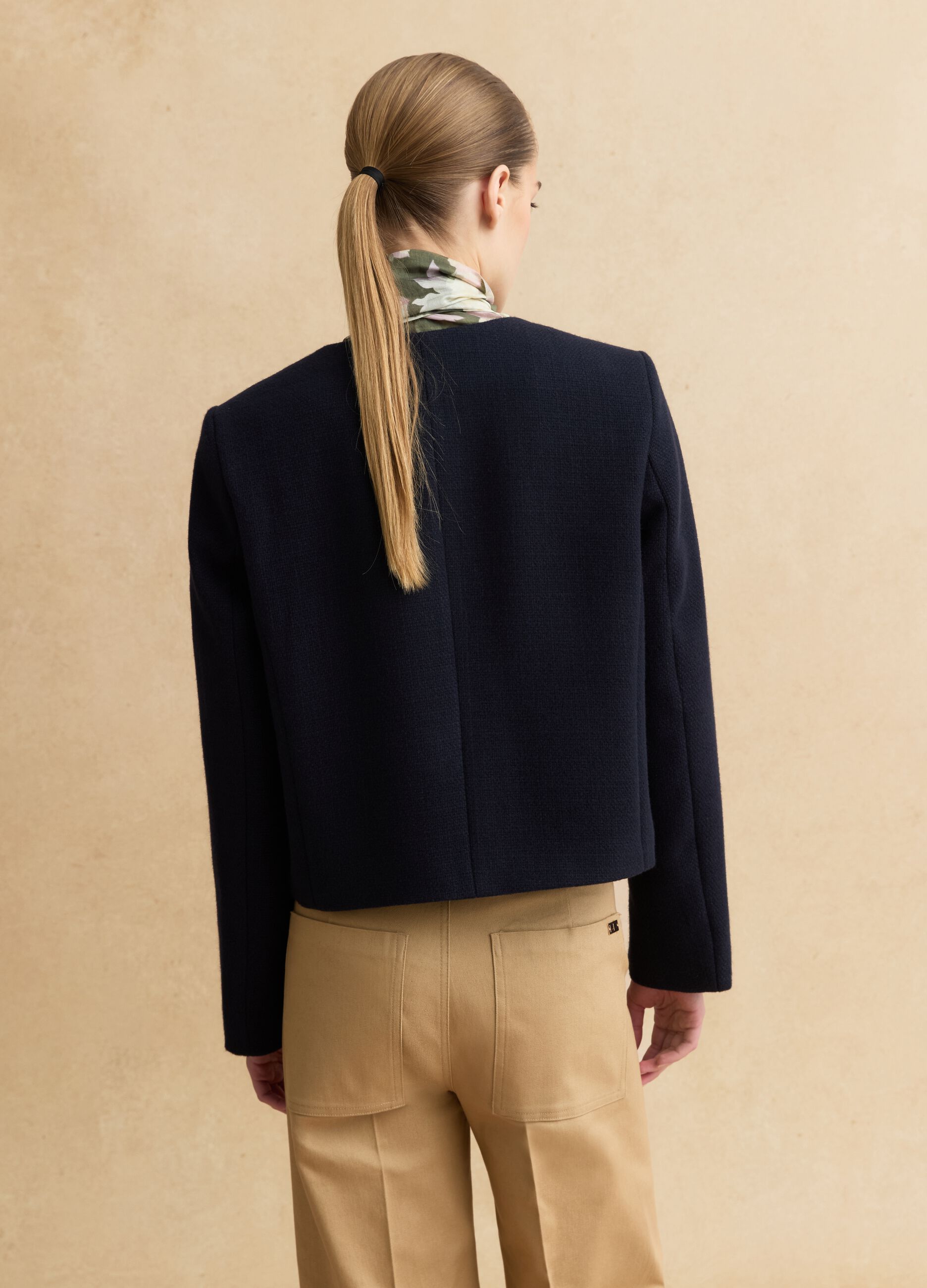 Blue viscose blend blazer in regular fit with gold buttons