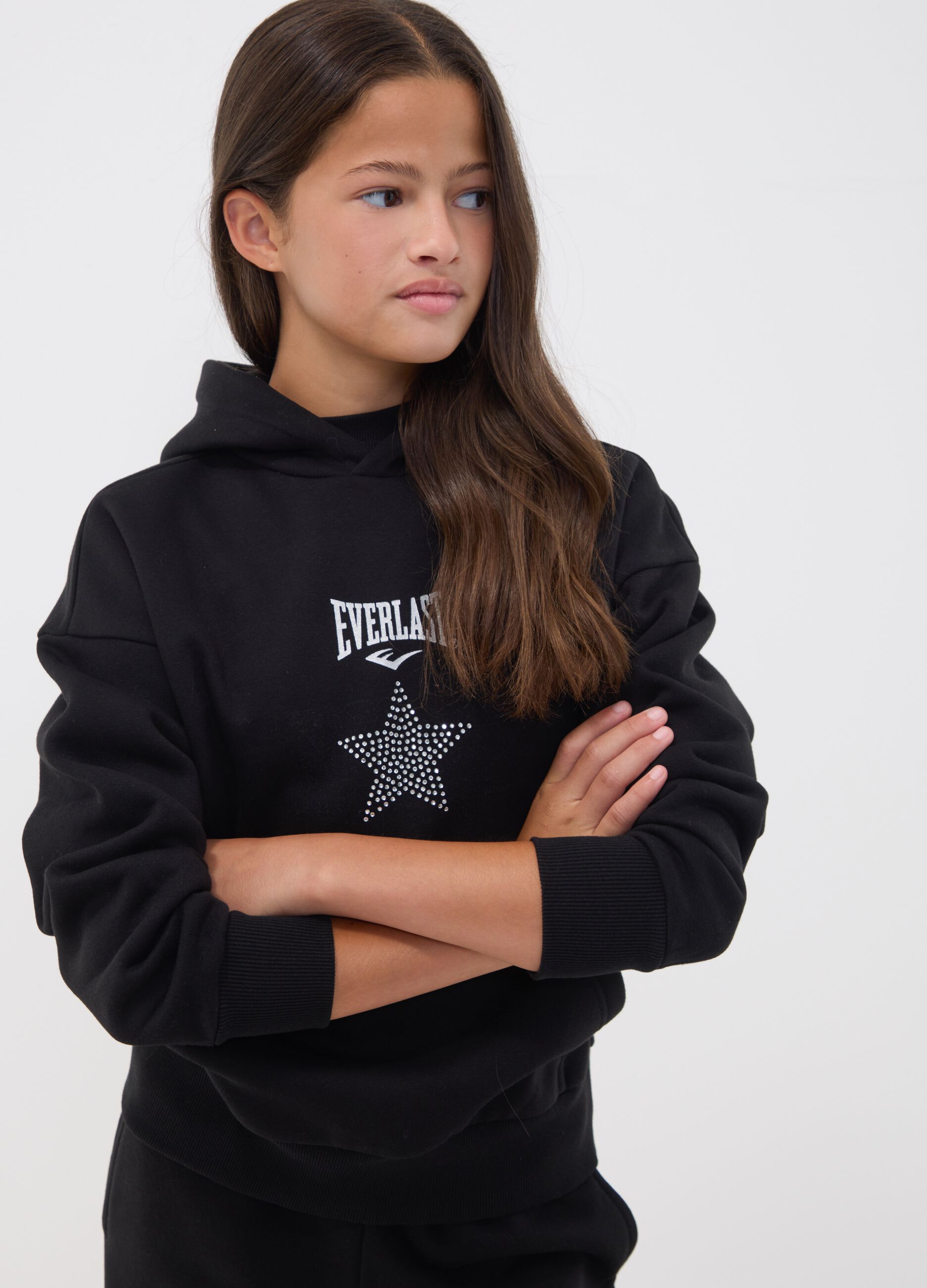 Black cotton-blend hoodie for girls, regular fit