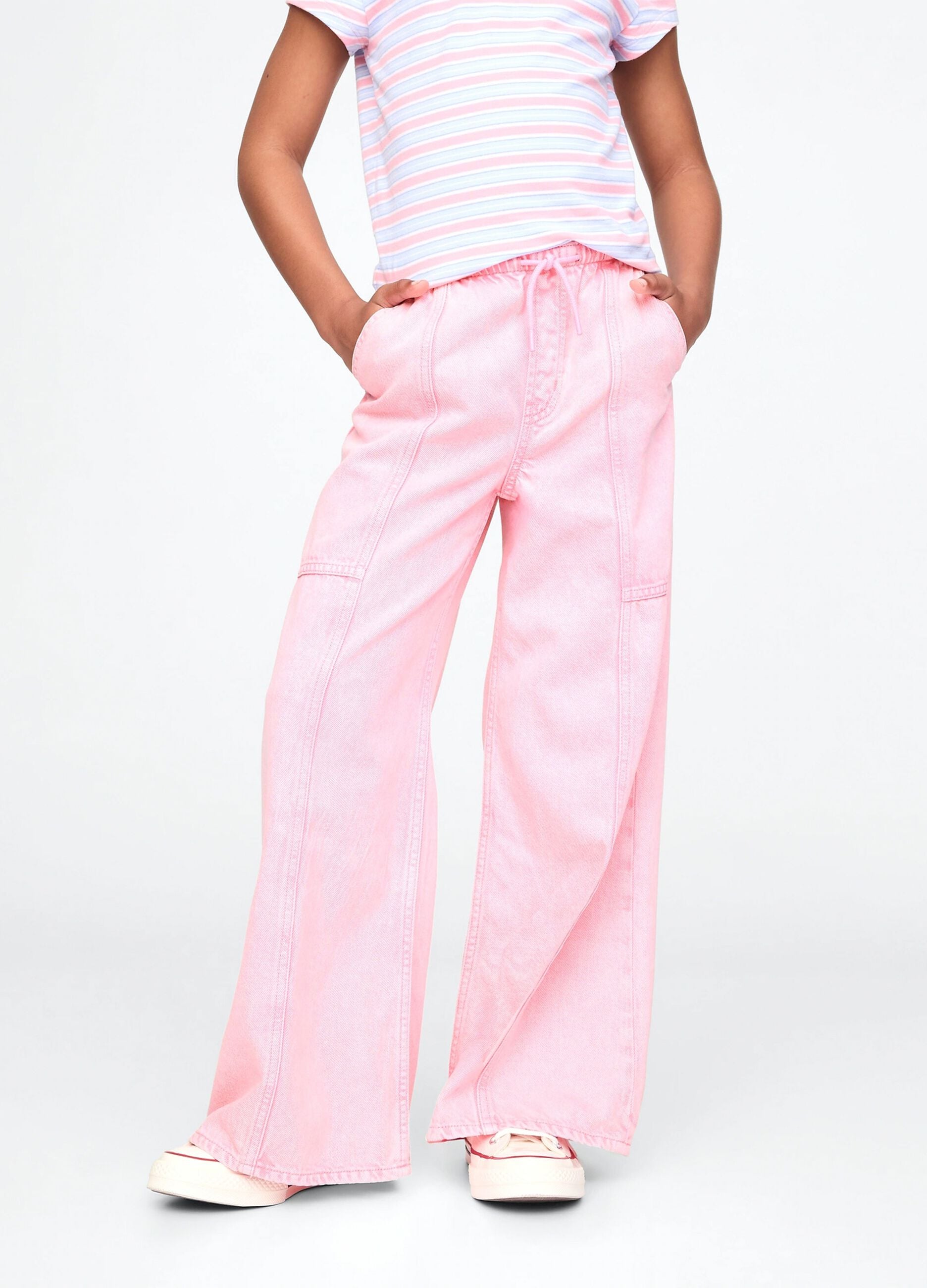 Pink wide-leg trousers with drawstring