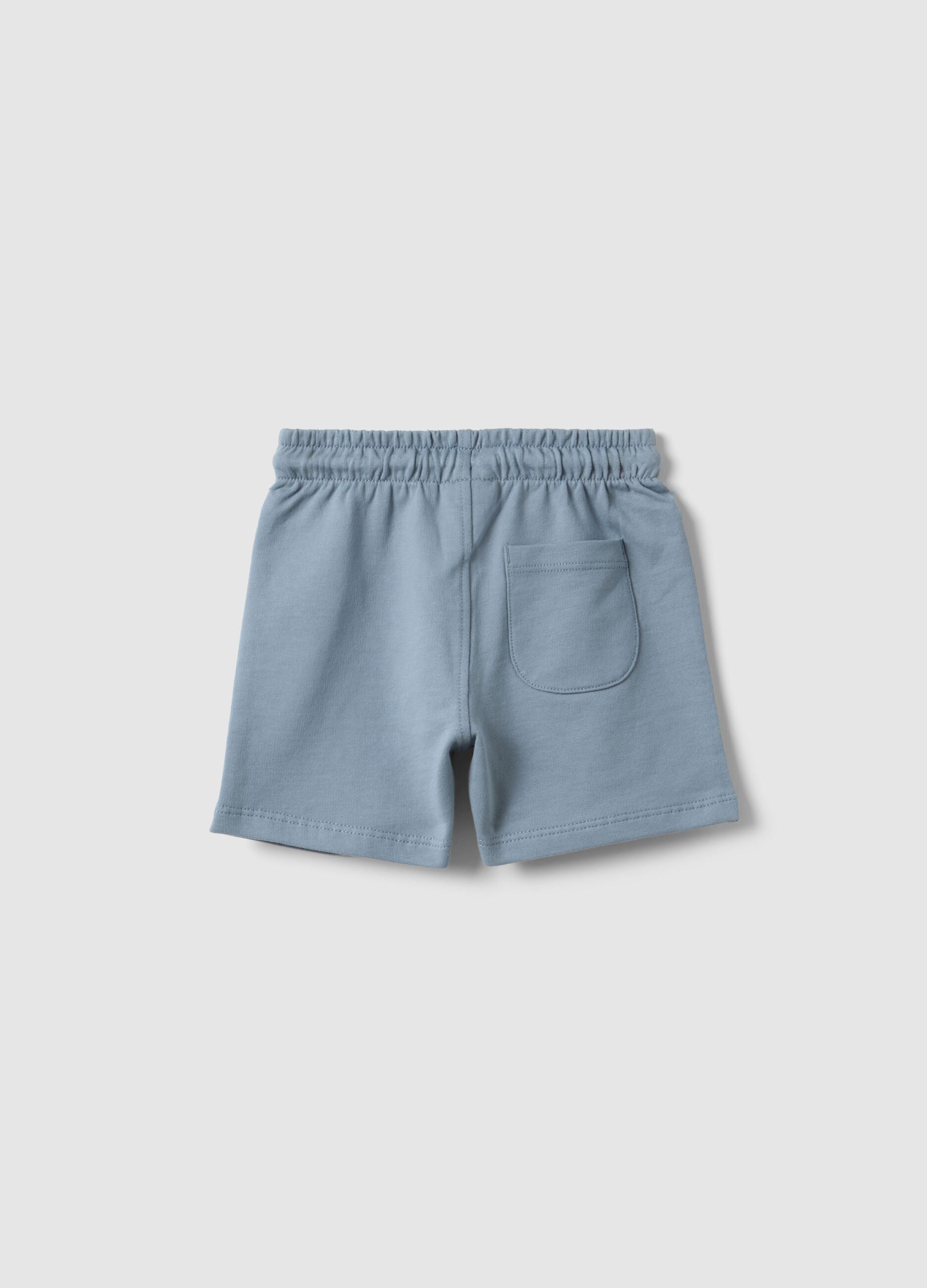 Sky blue pure cotton shorts for boys with regular fit and car design