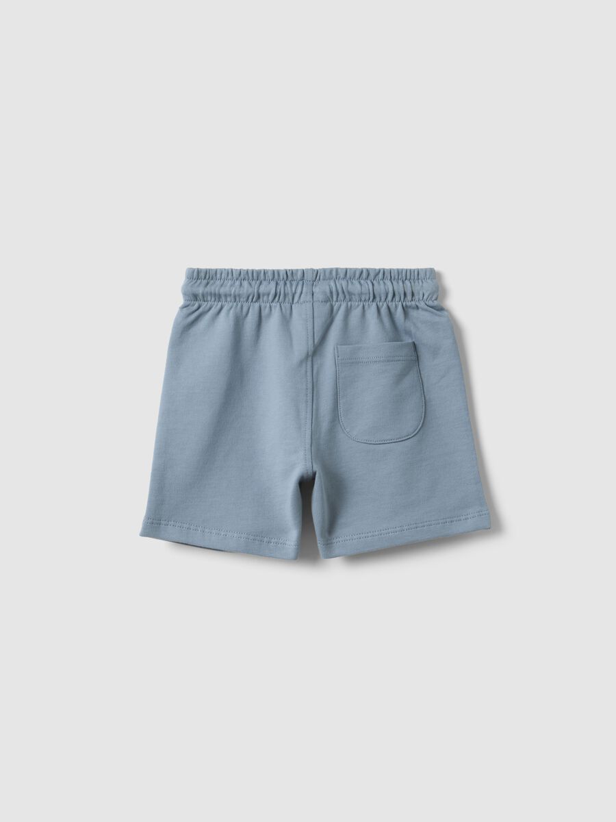 Pantaloncini in puro cotone azzurri da bimbo regular fit con macchina_1