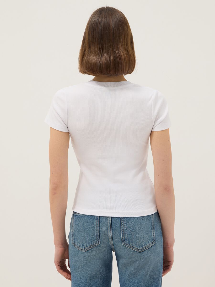 White regular fit deep V stretch cotton T-shirt_2