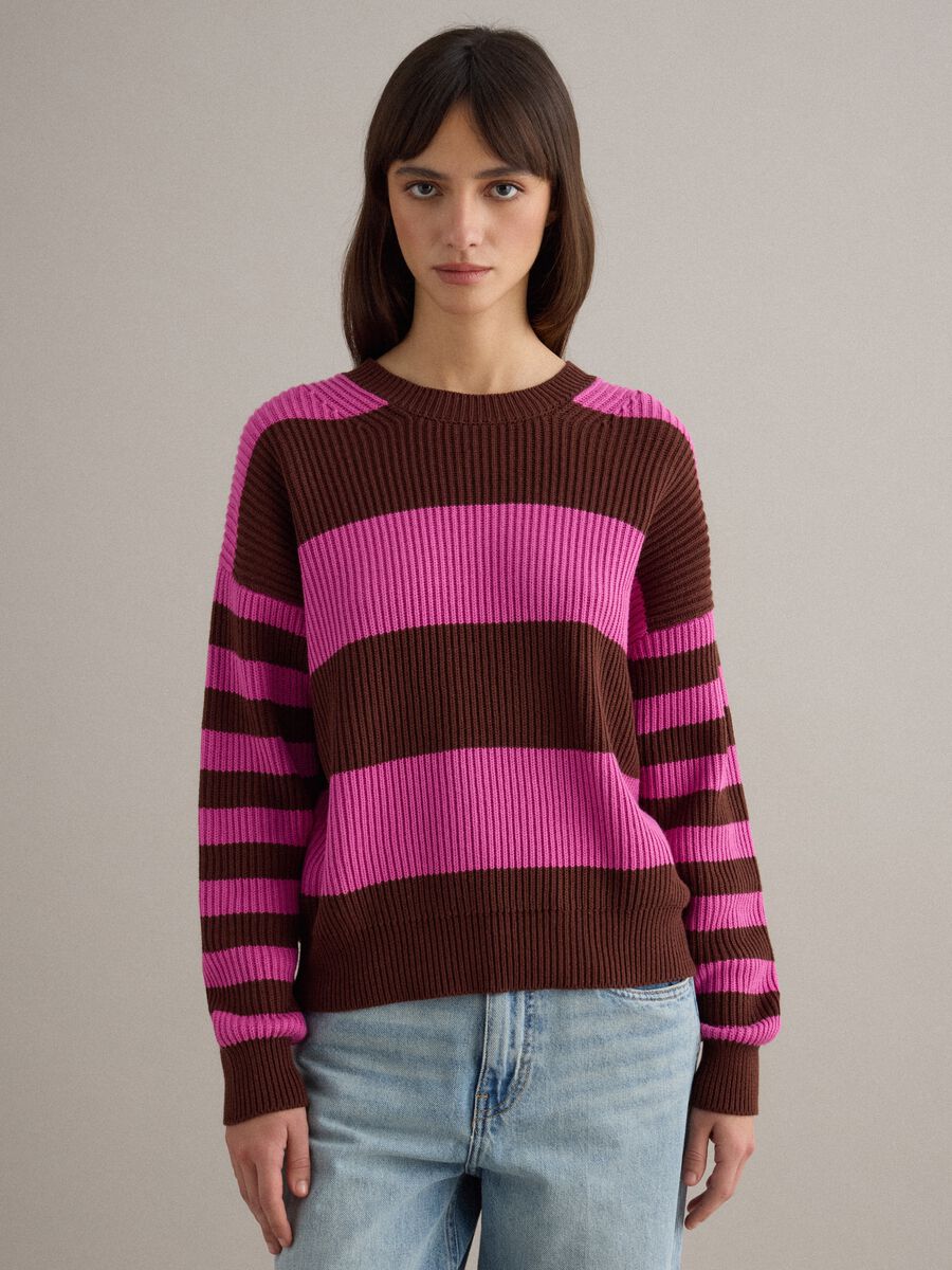 Maglione girocollo a righe multicolor in misto cotone regular fit_1