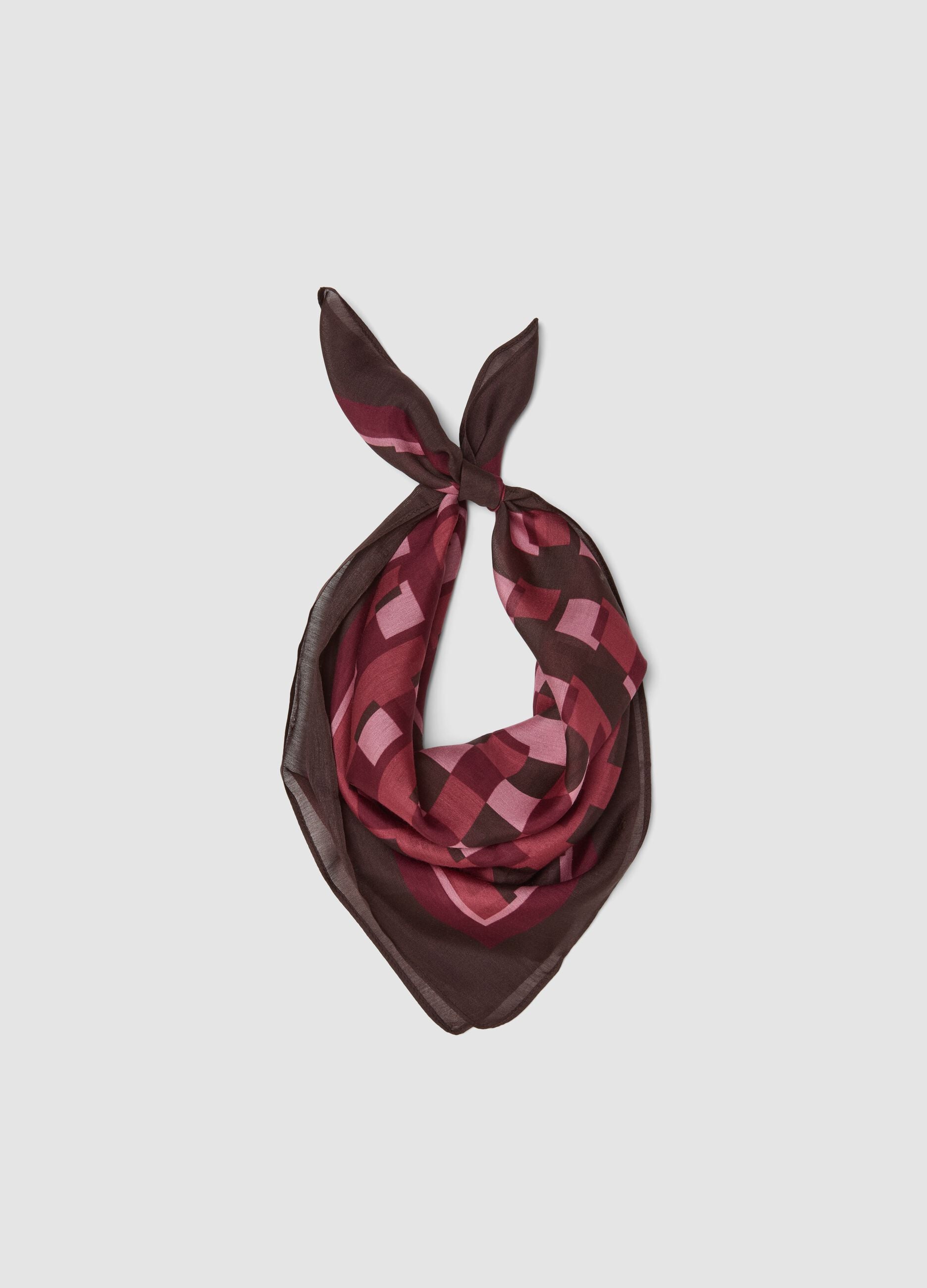Brown modal and silk-blend scarf with geometric print