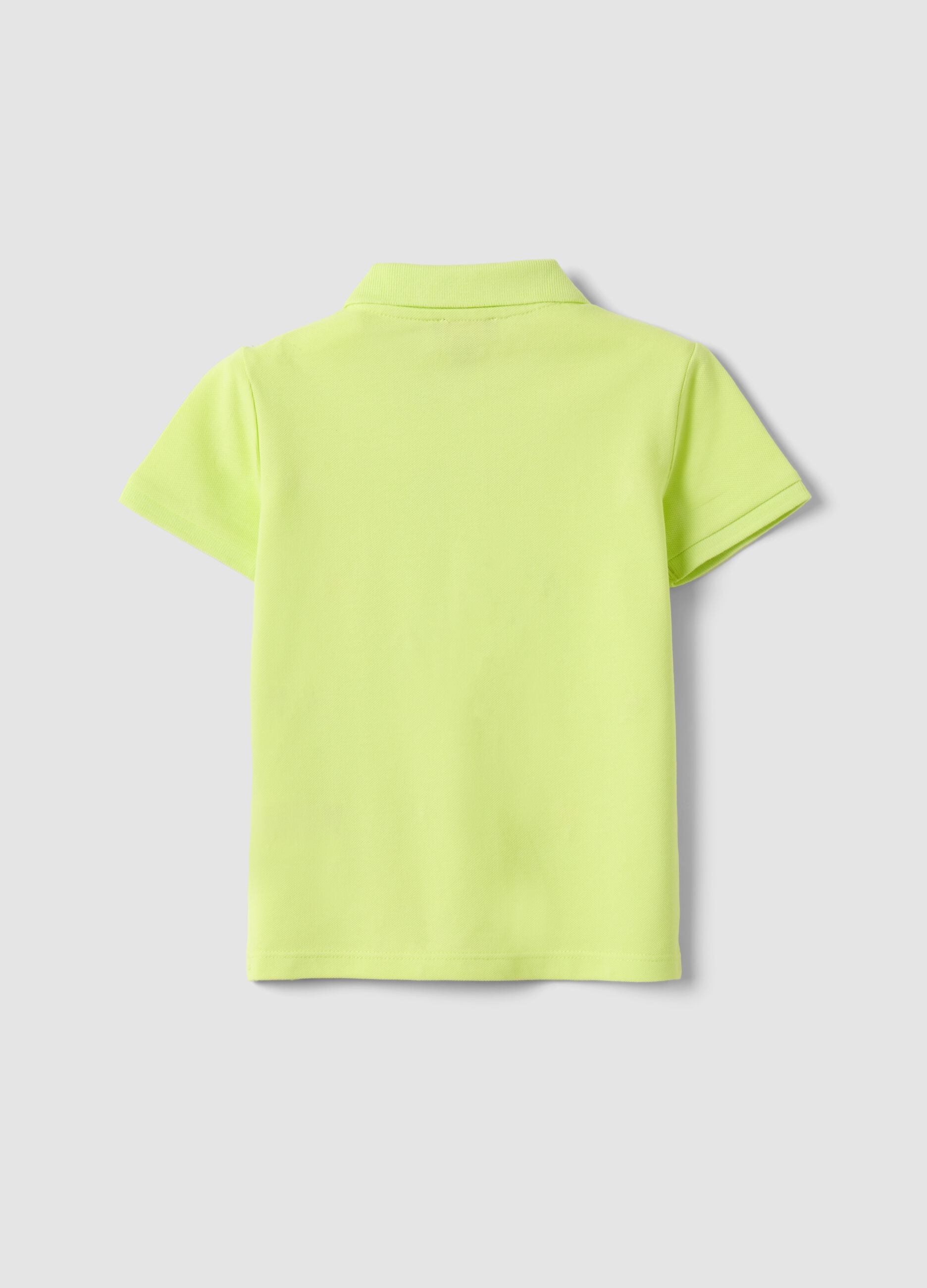 Girls' green pure cotton polo regular fit with embroidered flowers