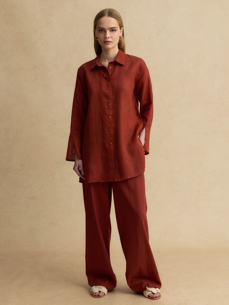 Red pure linen oversized shirt_1