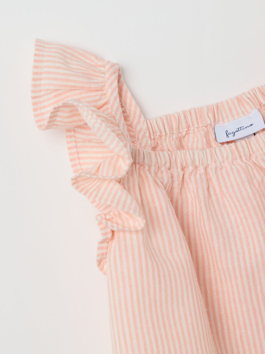 Pink cotton and linen baby set with ruffles_2
