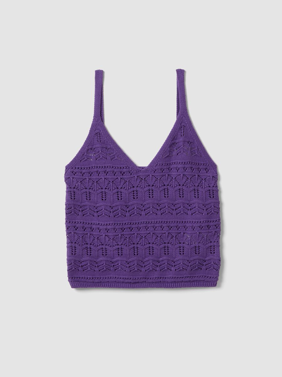 Purple pure cotton regular-fit knitted tank top_4