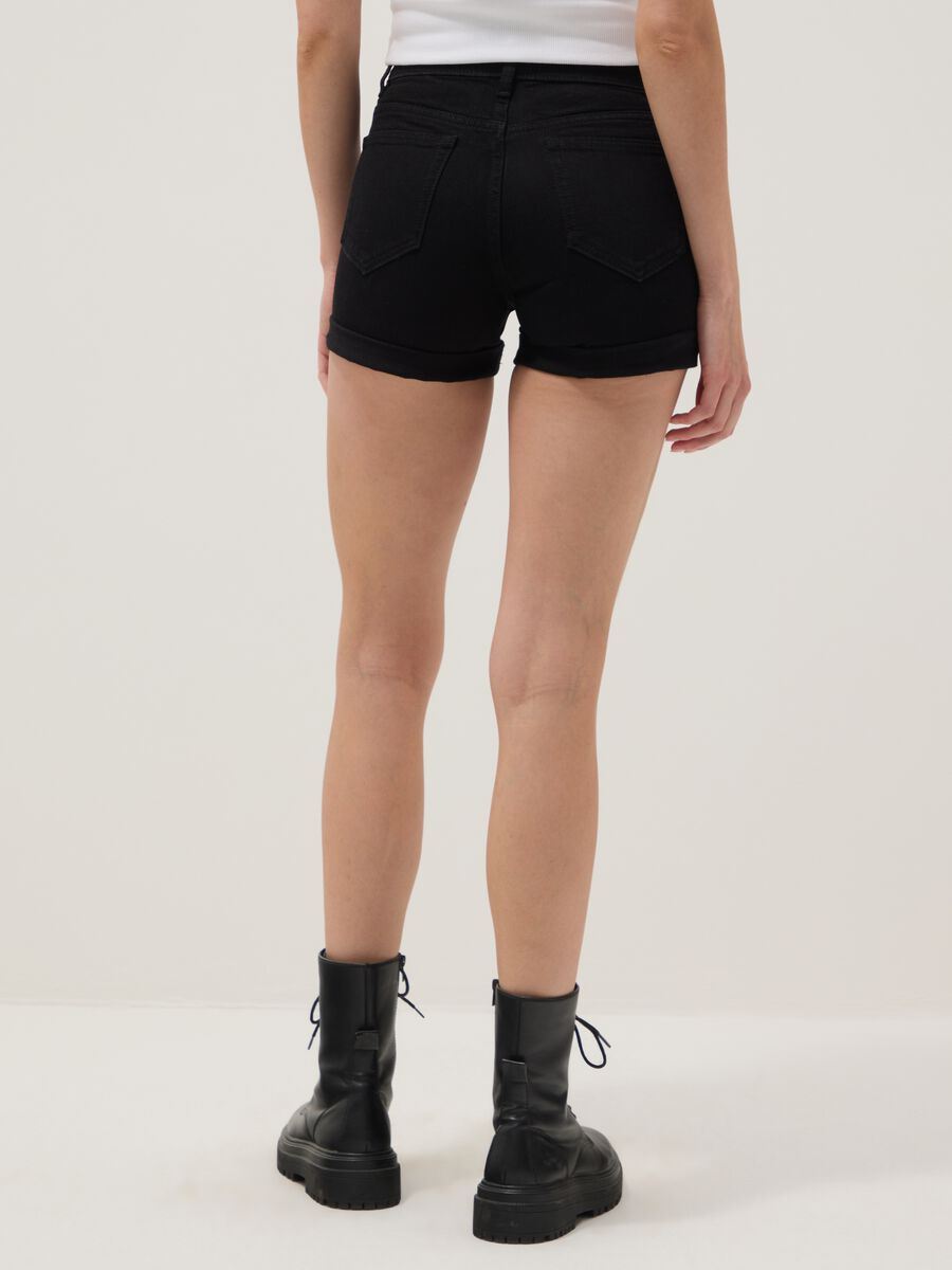 Black stretch cotton denim shorts_3