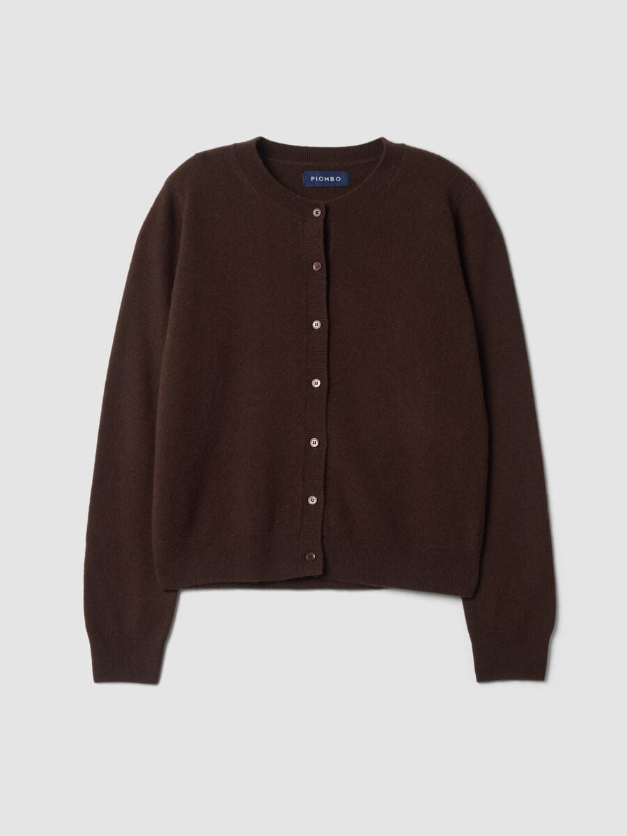 Brown crew-neck cardigan in pure cashmere_4