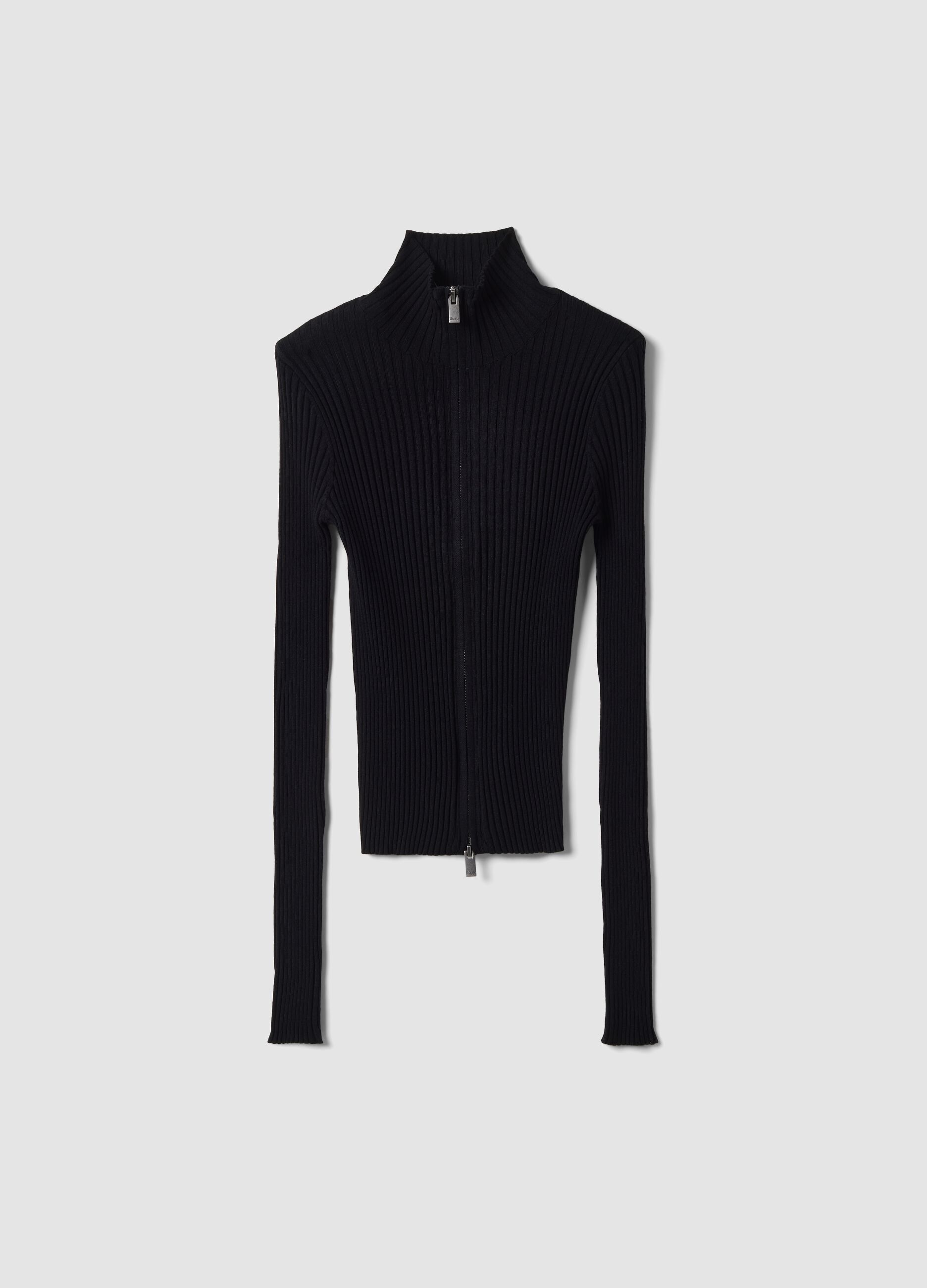 Full-Zip Ribbed Knit Black