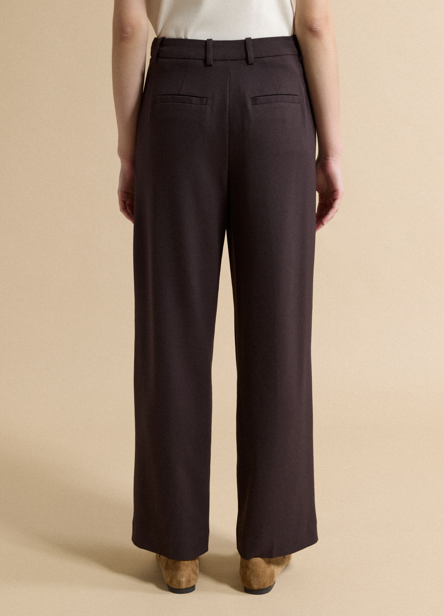 Brown flared formal trousers in stretch viscose