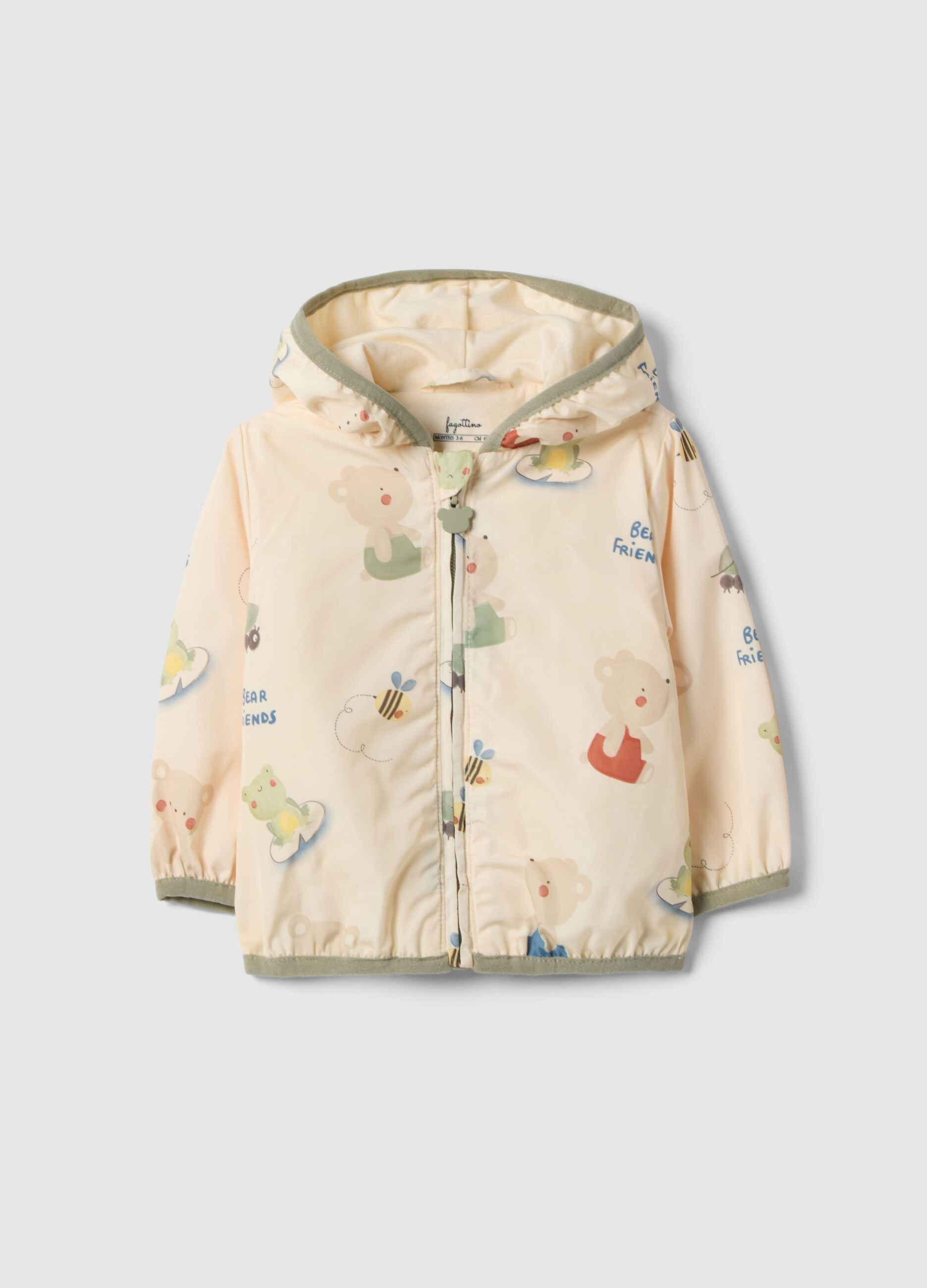 Beige cotton jacket regular fit with hood for baby