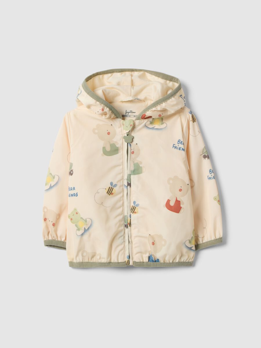 Beige cotton jacket regular fit with hood for baby_0