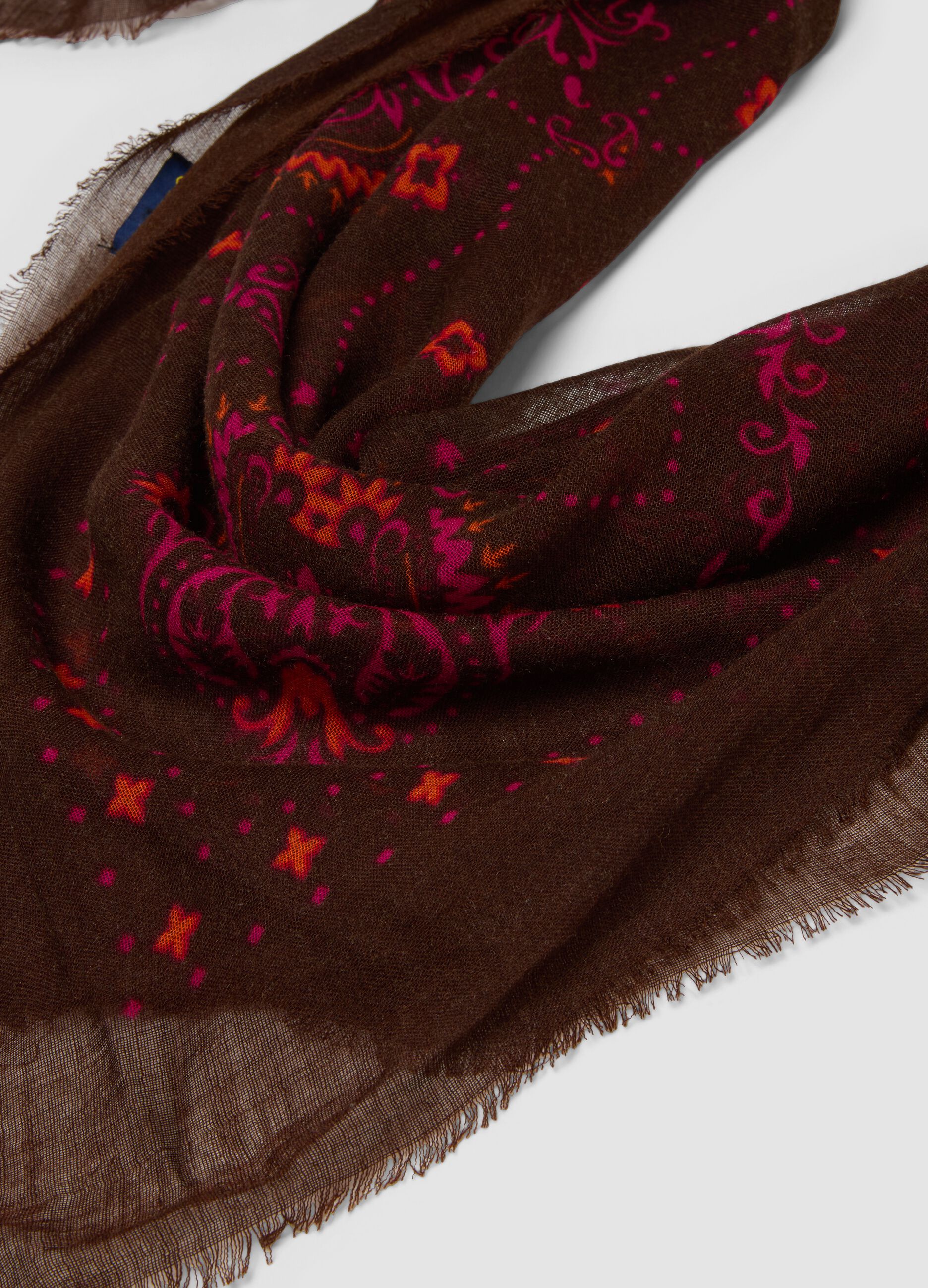 Brown wool-blend paisley-print scarf