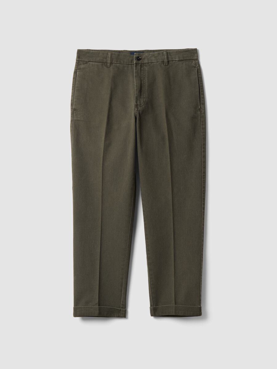 Green pure cotton carrot-fit chino trousers_0