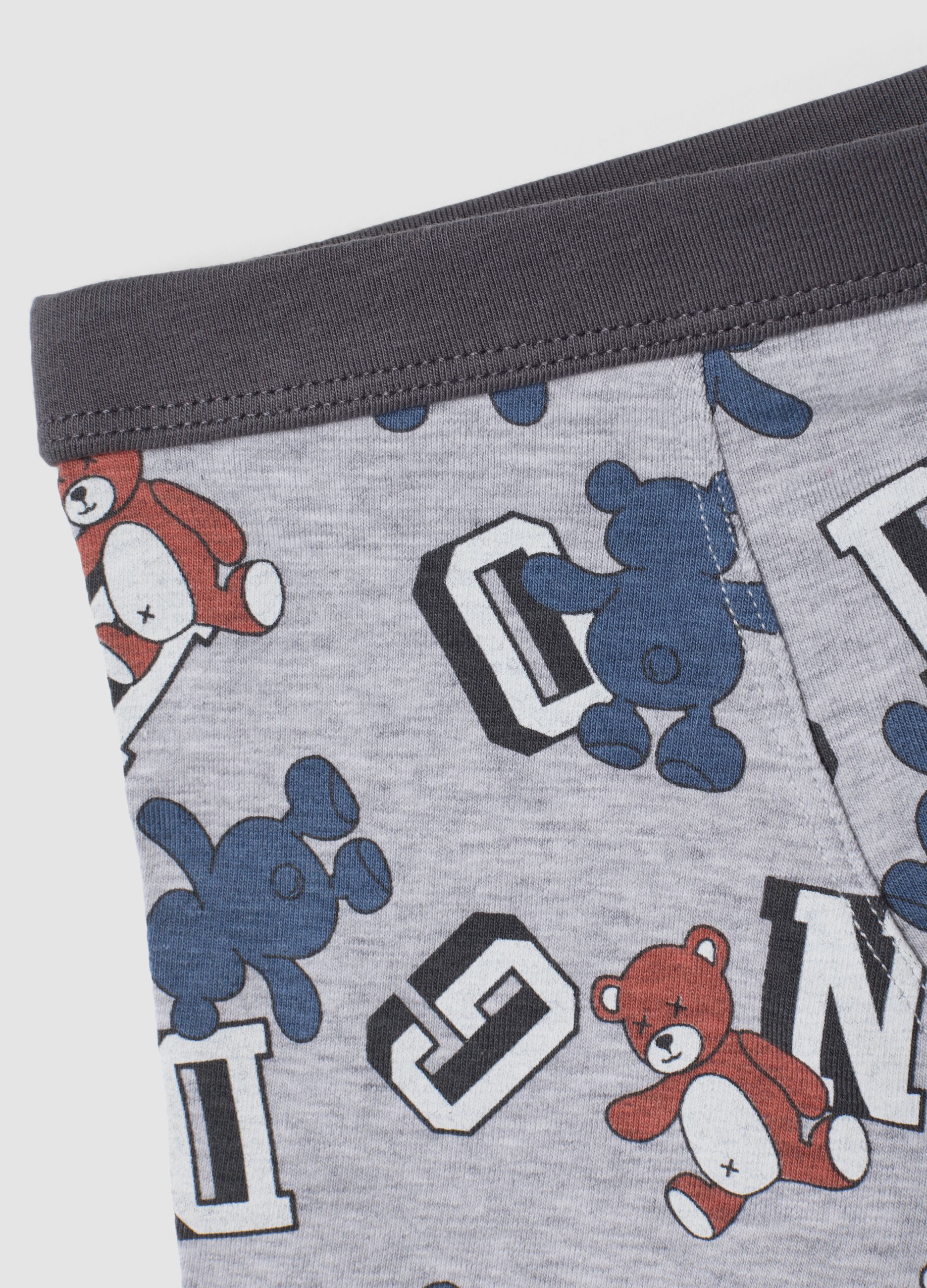 3-pack of grey midi boxer shorts in stretchy organic cotton with animal print