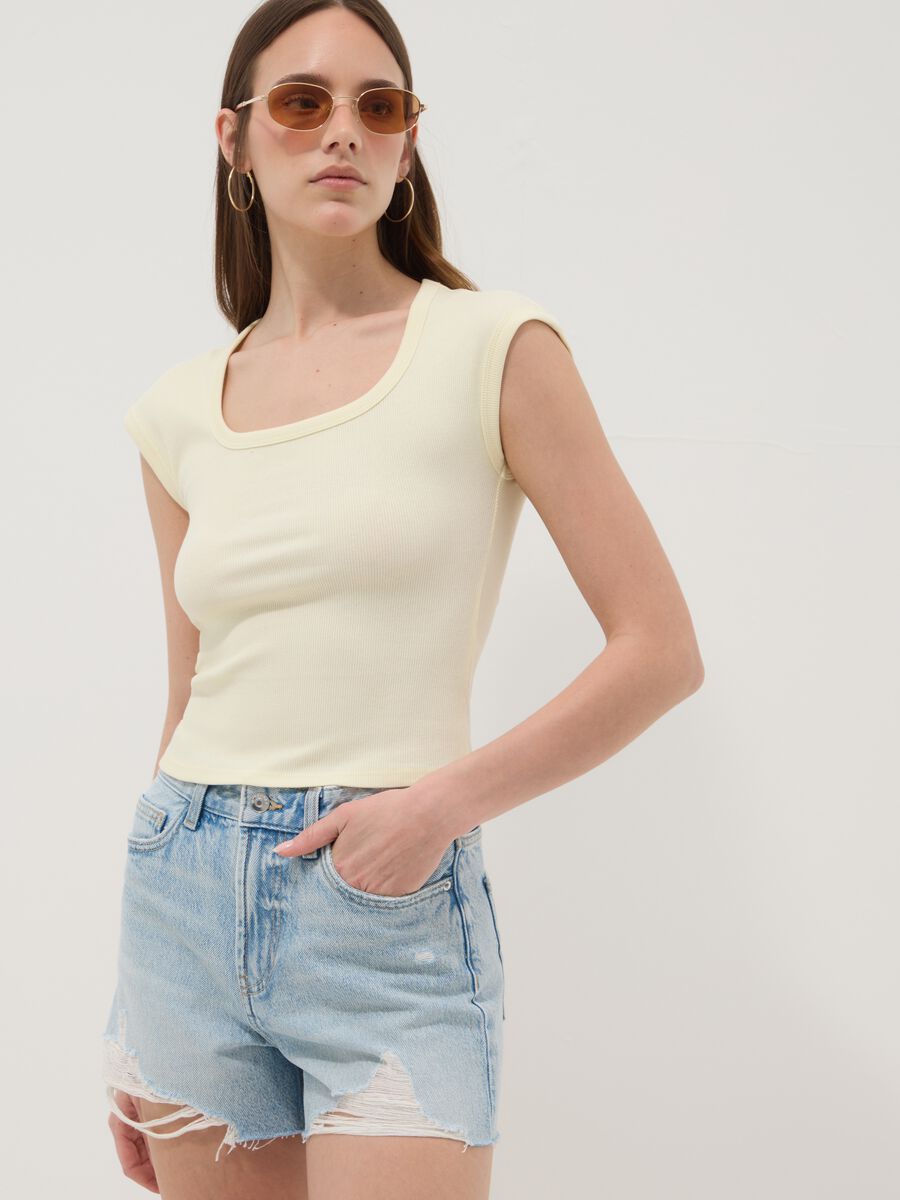 Yellow stretch-cotton short-sleeve T-shirt_2