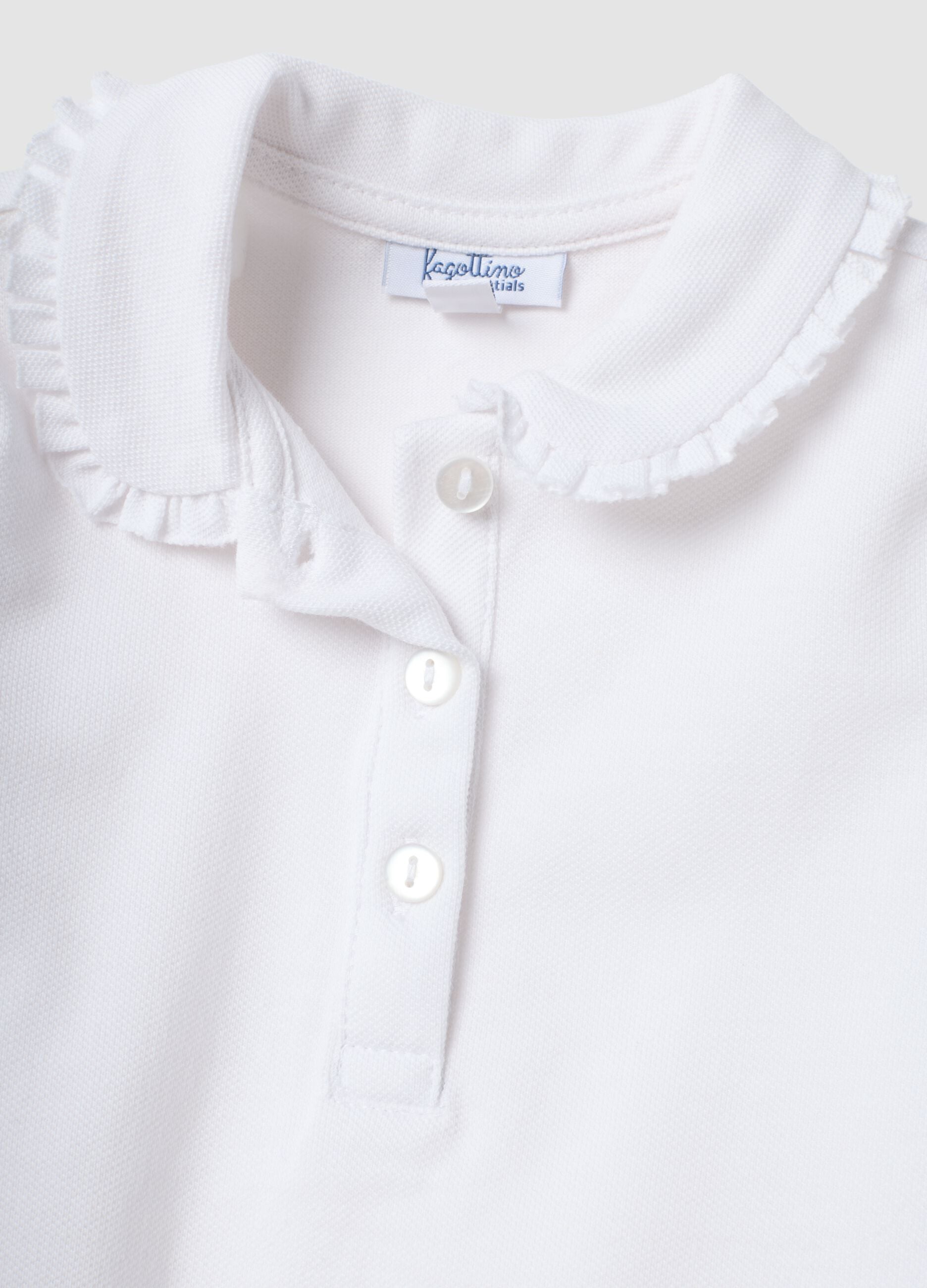 White long-sleeved organic cotton polo shirt, regular fit, for baby girl