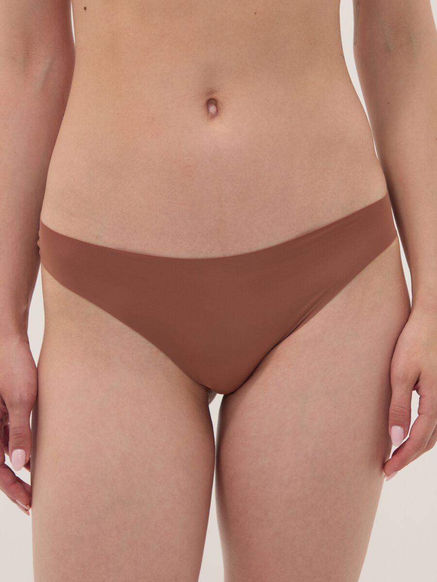 Brown stretch microfibre briefs with regular waist_1