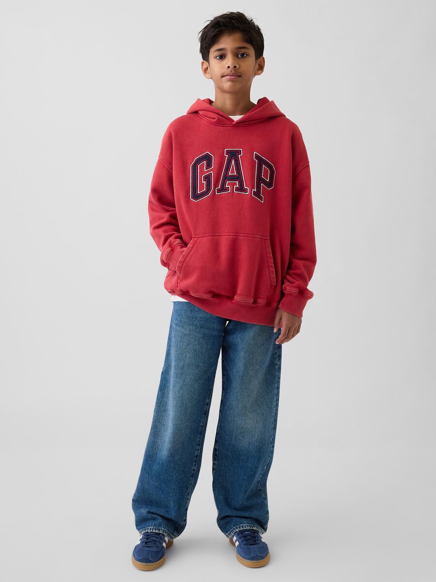 Kids' Red Cotton Blend Hoodie Regular Fit with Logo_1