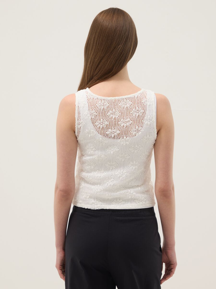 White stretch crochet-knit tank top_3