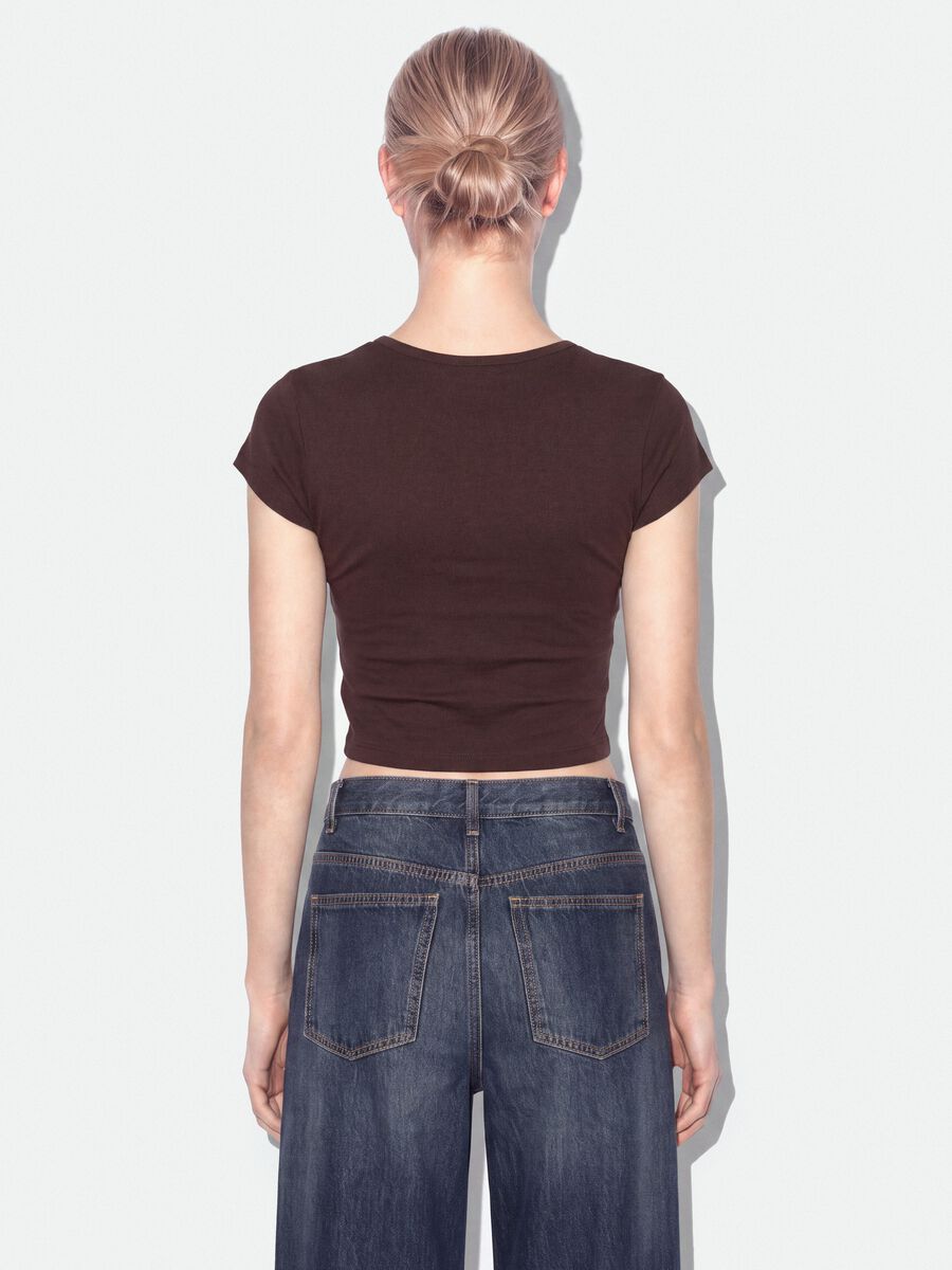 Brown pure cotton crew-neck T-shirt with slogan_2
