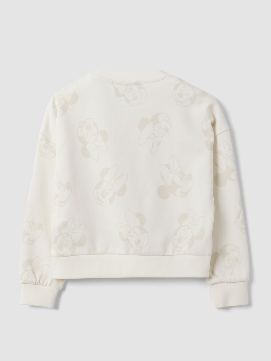 White cotton-blend crew-neck sweatshirt with Minnie print for girls_1