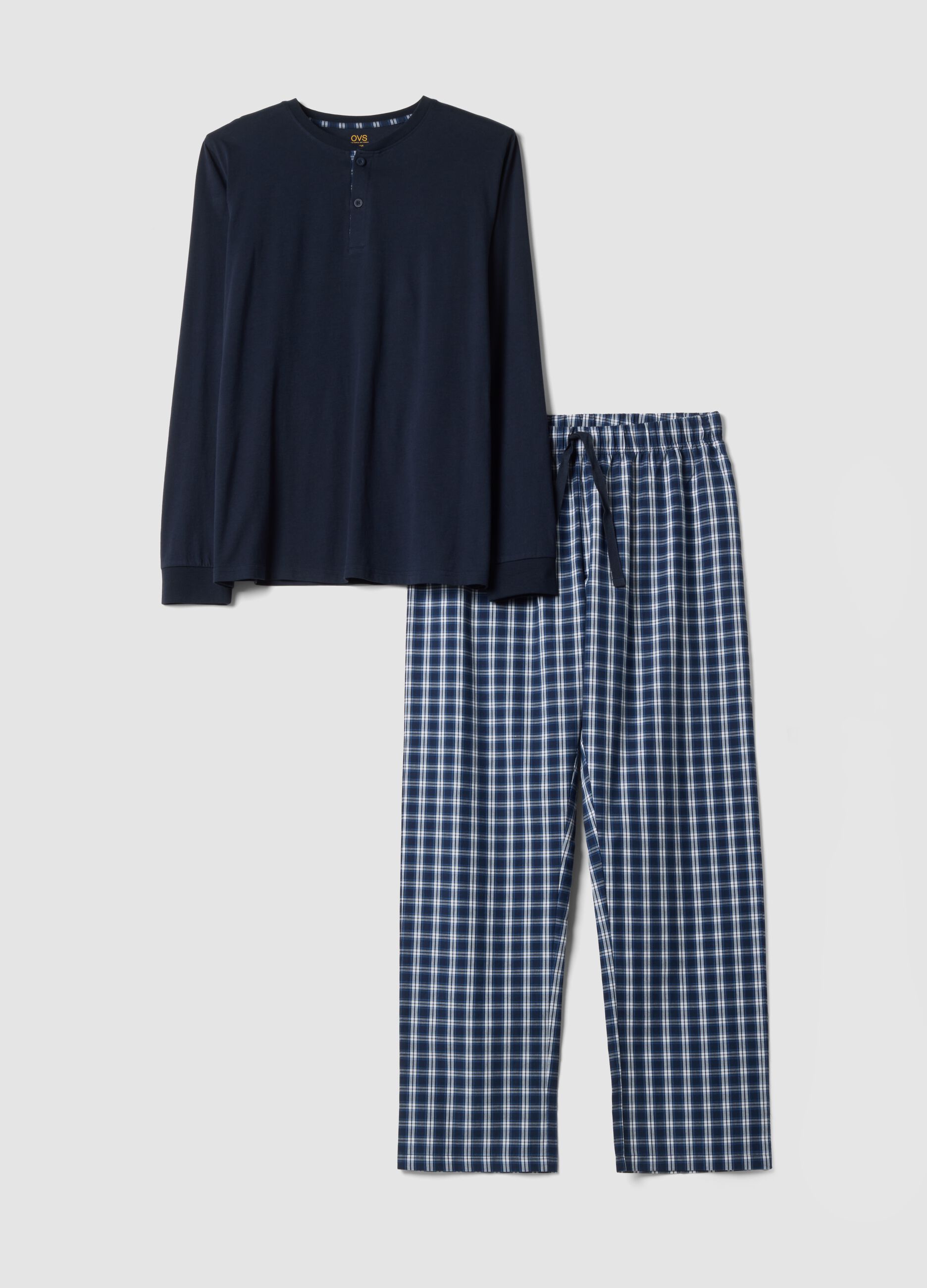Navy organic cotton pyjamas with grandad collar, regular fit