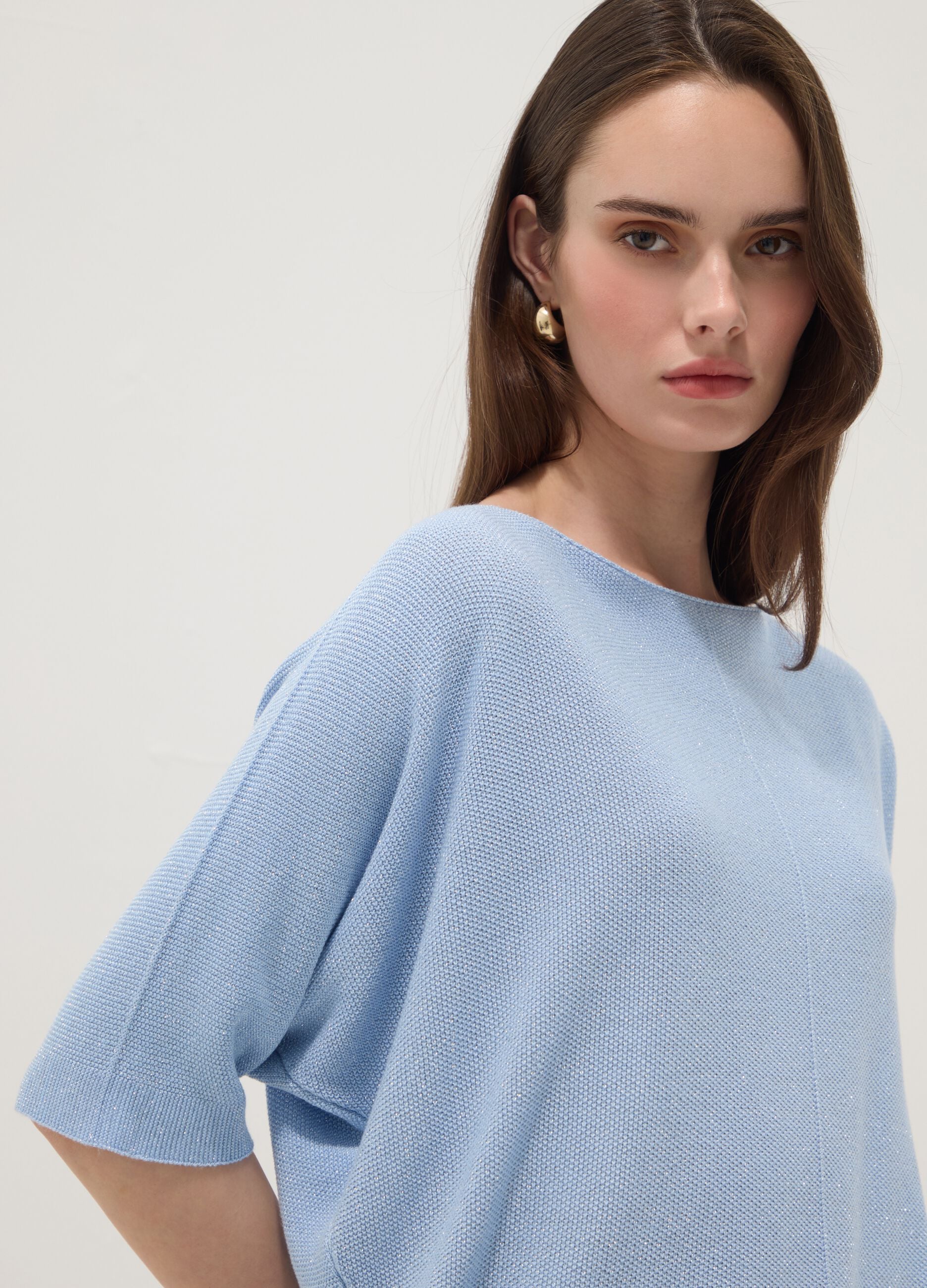 Light blue viscose-blend regular-fit T-shirt