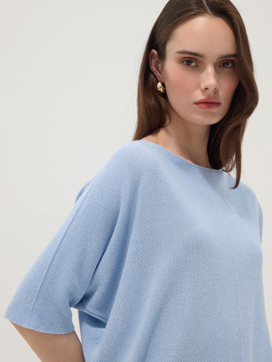 T-shirt azzurra in misto viscosa regular fit_1