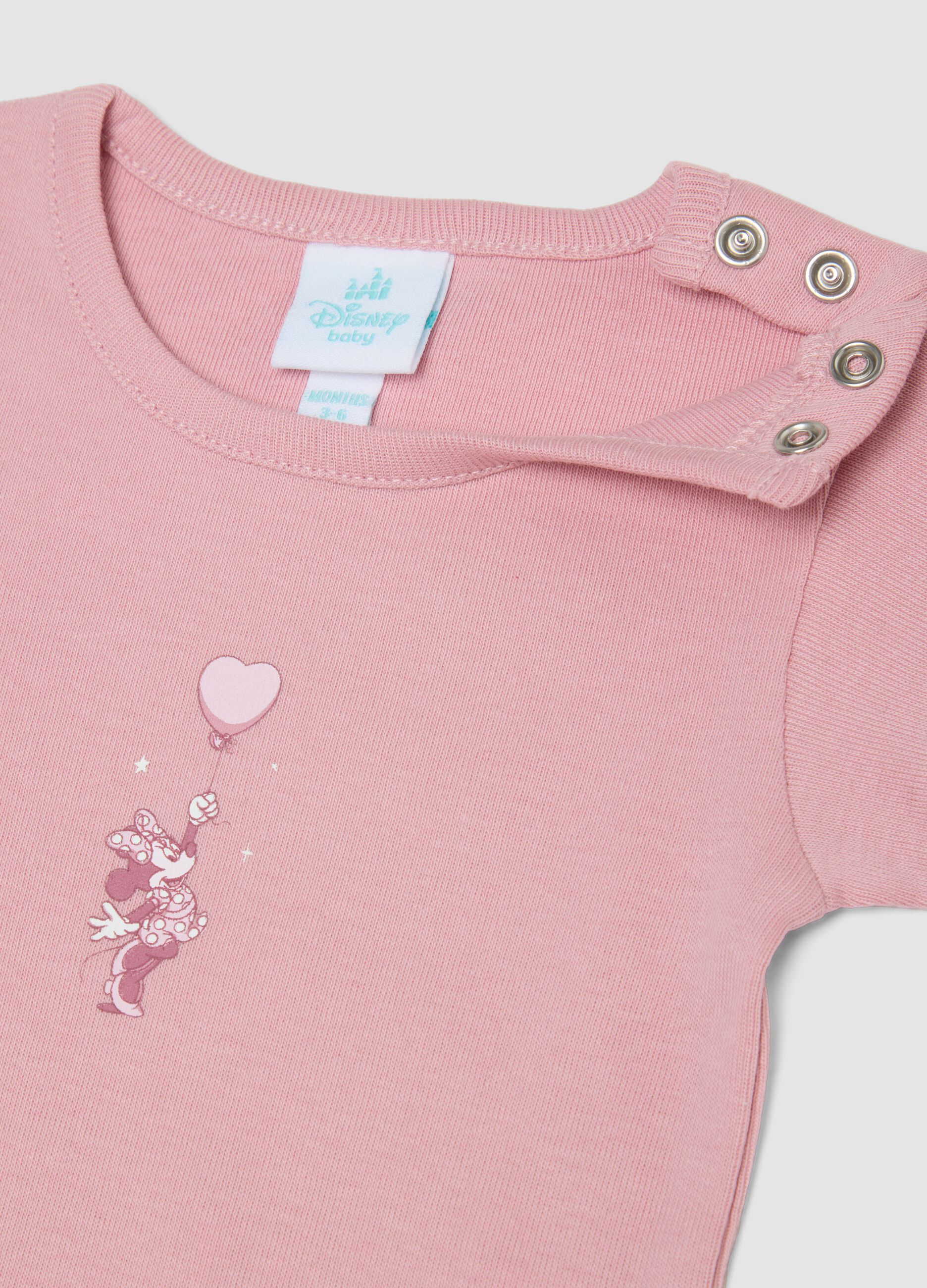 2-pack pink organic cotton Minnie print bodysuits for baby girl
