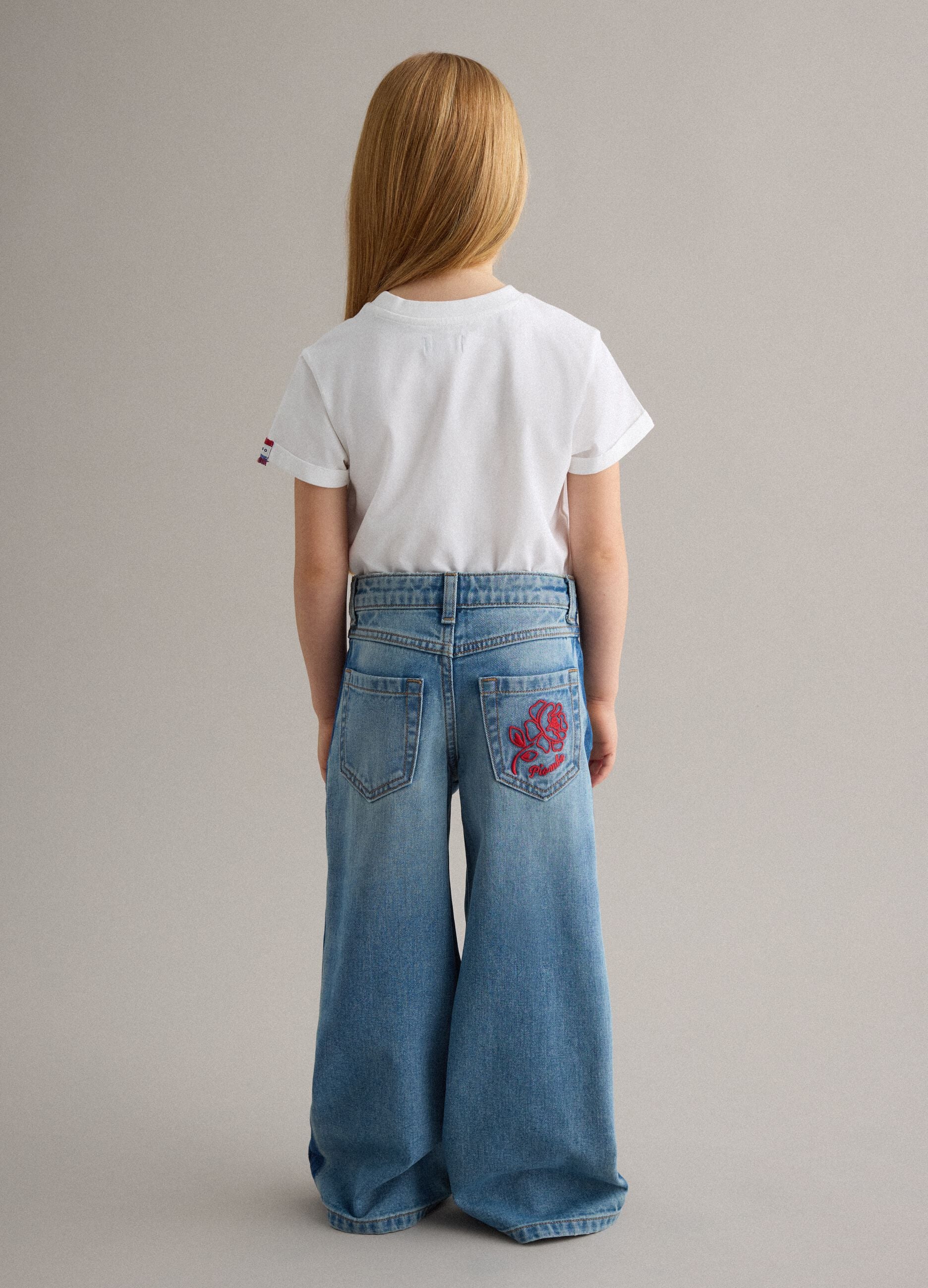Girls' wide leg pure cotton blue jeans