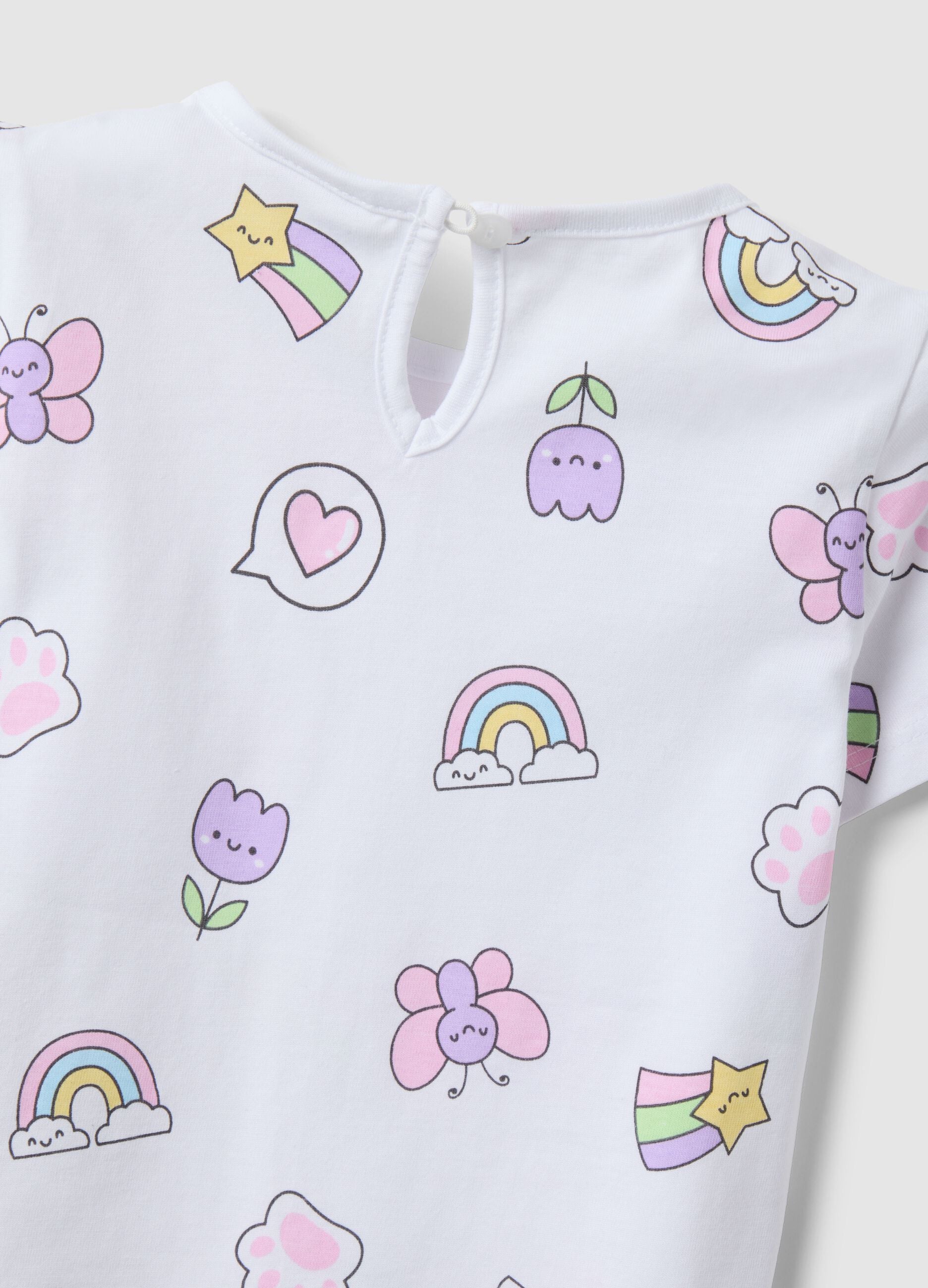 White pure cotton regular fit girls' t-shirt with designs