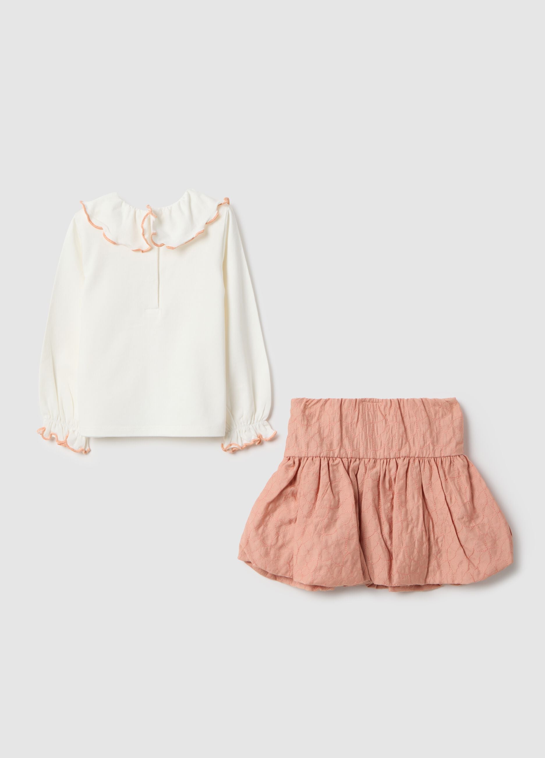 Multicolour stretch cotton top and skirt set for girls with regular fit