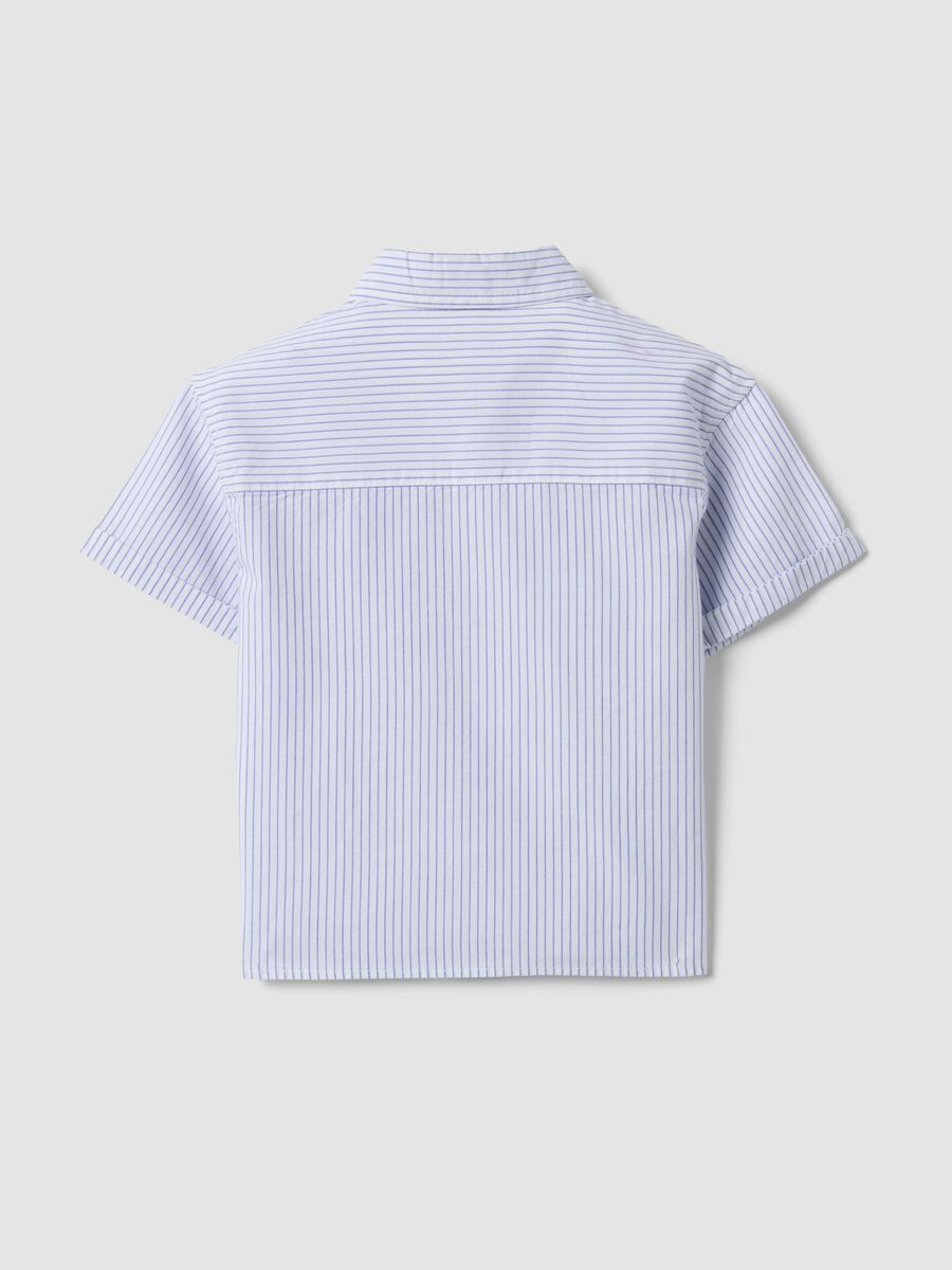 Camicia azzurra a righe in puro cotone con ricamo per bimbo regular fit_1
