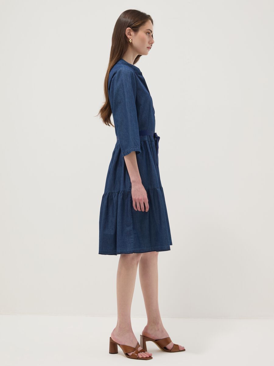 Blue stretch-cotton shirt dress with belt, regular fit_2