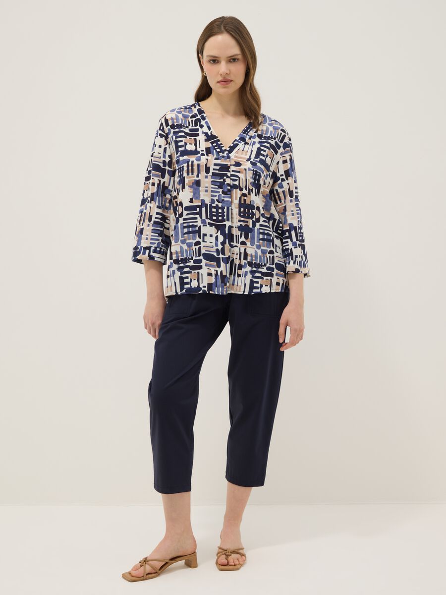 Blue stretch cotton trousers with elasticated waistband, regular fit_0