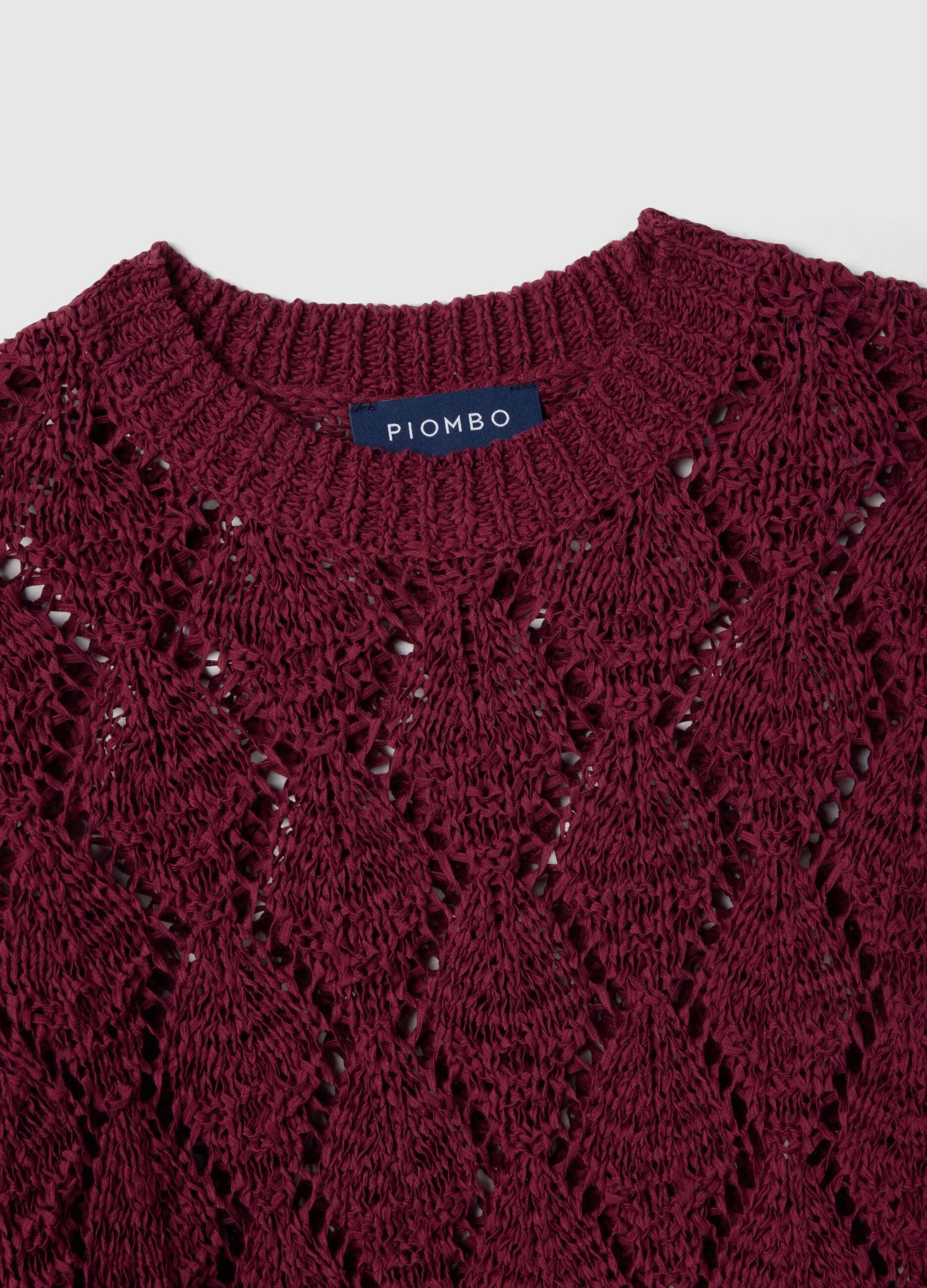 Regular fit red cotton blend jumper with knit pattern