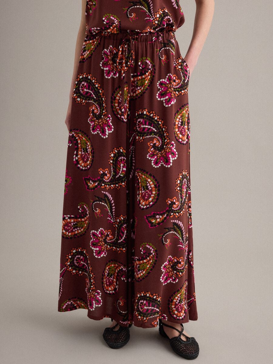 Brown pure viscose palazzo trousers_1