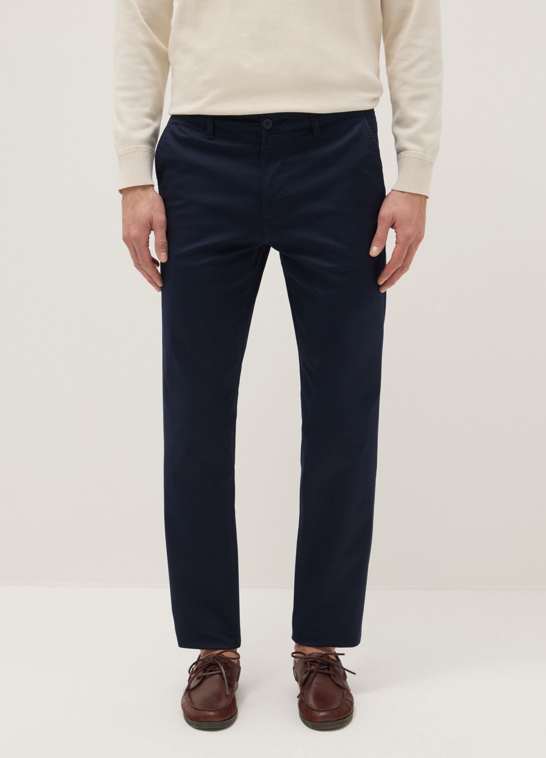 Blue stretchy cotton slim fit chino trousers
