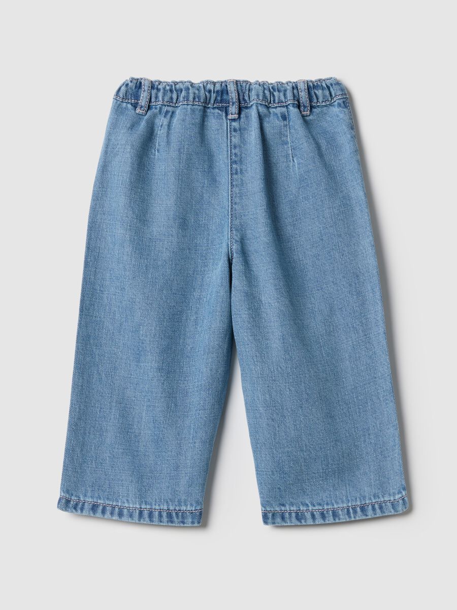 Pantaloni in misto cotone blu da bimba regular fit con ricami_1