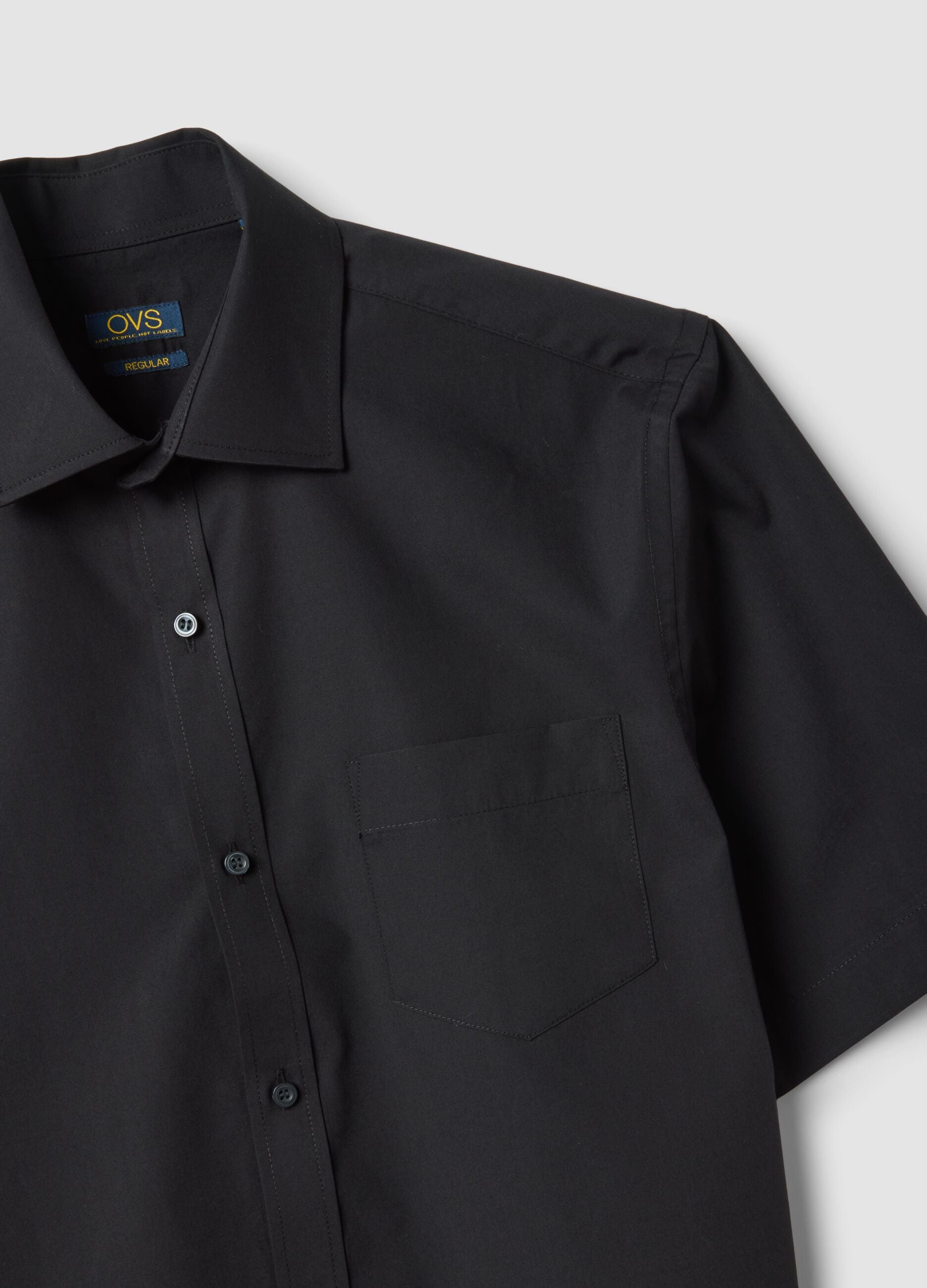 Black short-sleeve shirt with classic collar