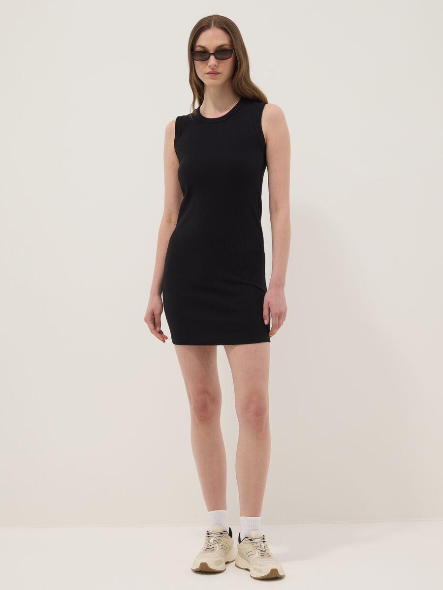 Black stretch cotton mini dress_0