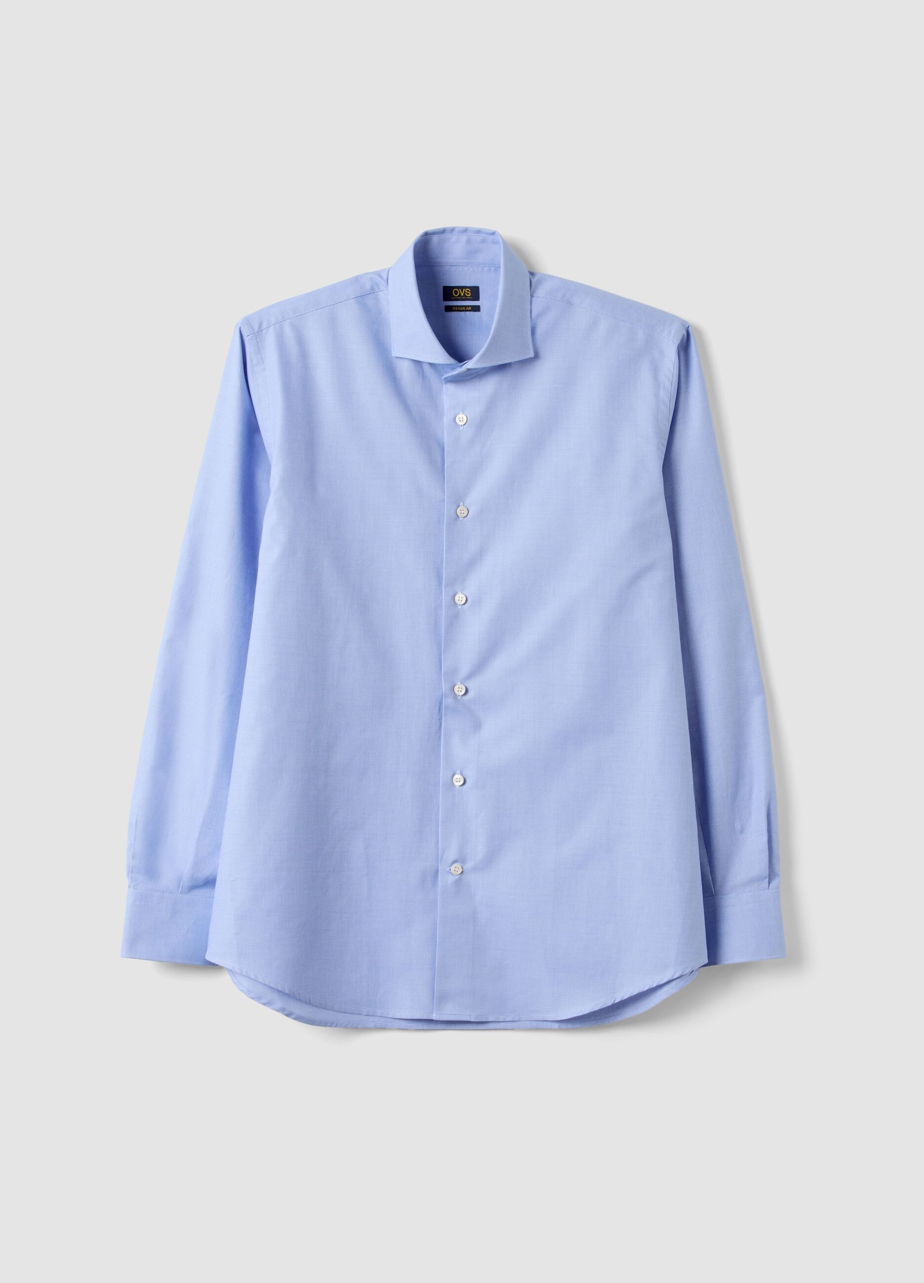Light blue pure compact cotton shirt with French collar, regular fit